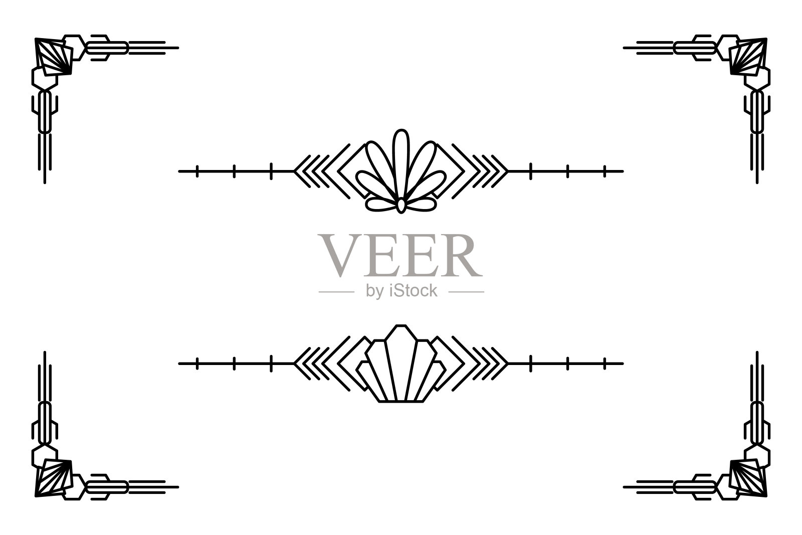 装饰艺术线条边框。现代阿拉伯金色框架,装饰线条边框和几何金色标签框架矢量设计元素插画图片素材