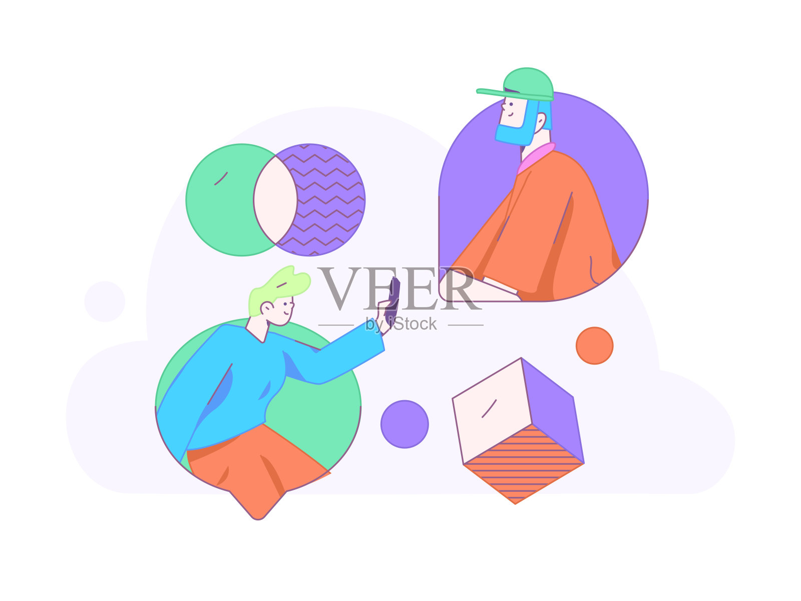 平面矢量插图的业务人员操作的工作场景插画图片素材