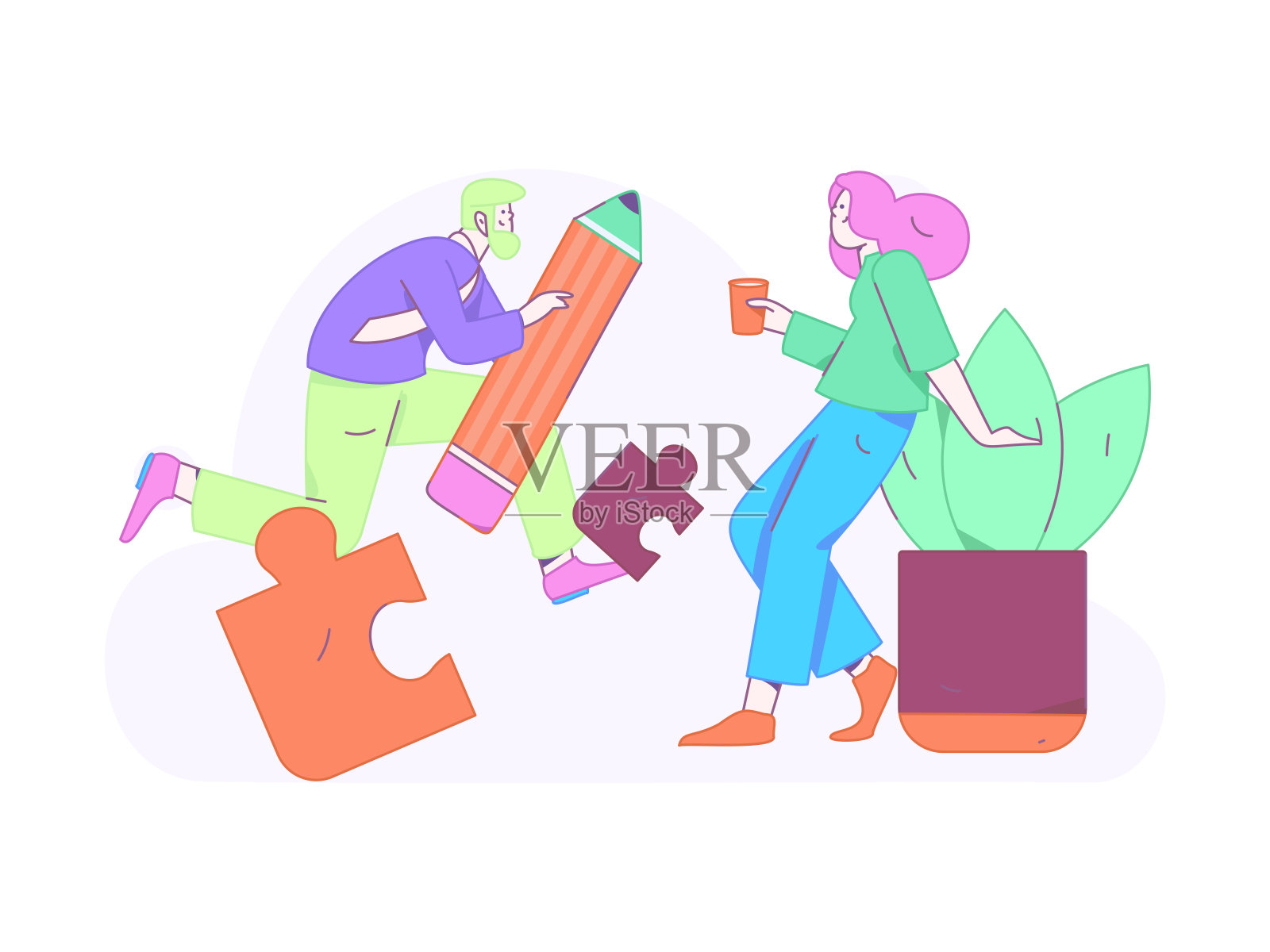 平面矢量插图的业务人员操作的工作场景插画图片素材