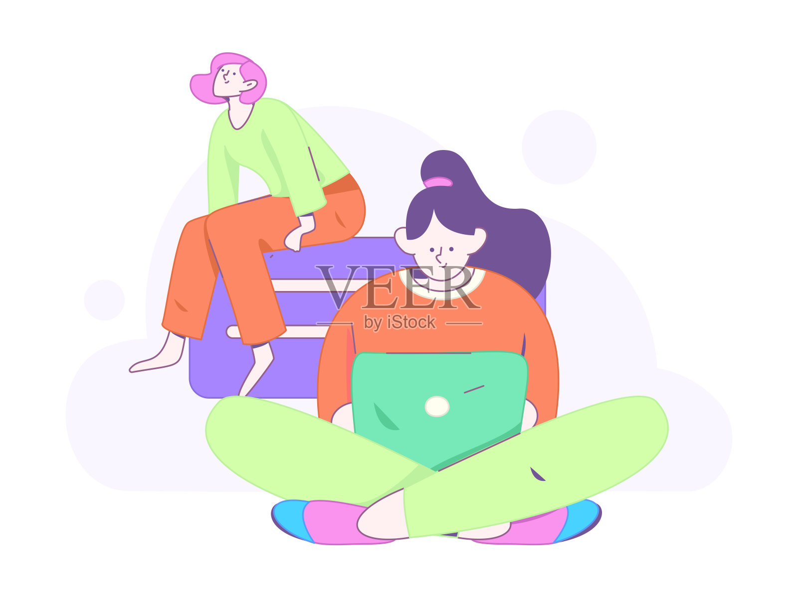 平面矢量插图的业务人员操作的工作场景插画图片素材