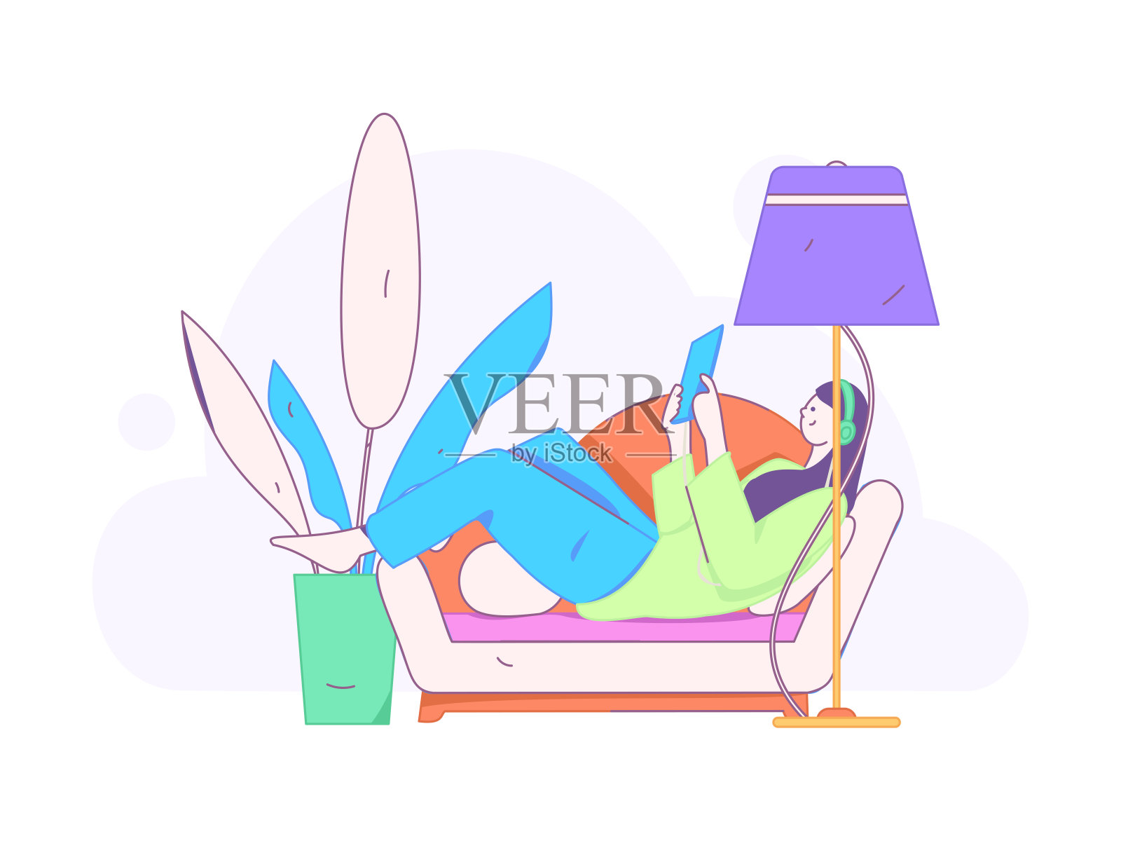 家庭室内人物场景平面矢量概念操作手绘插画插画图片素材