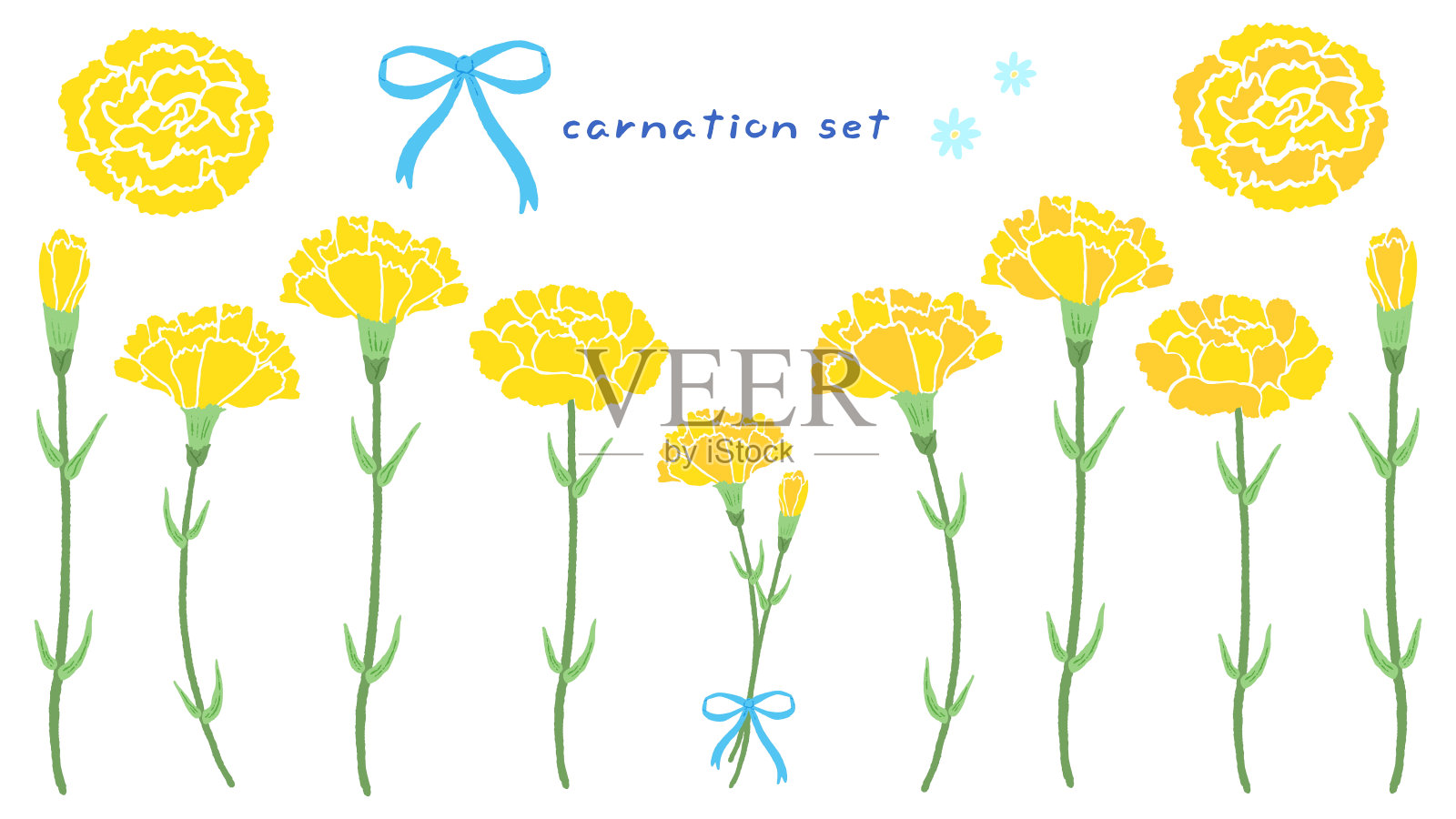 一套黄色康乃馨,简单的手绘插图灵感来自父亲节插画图片素材