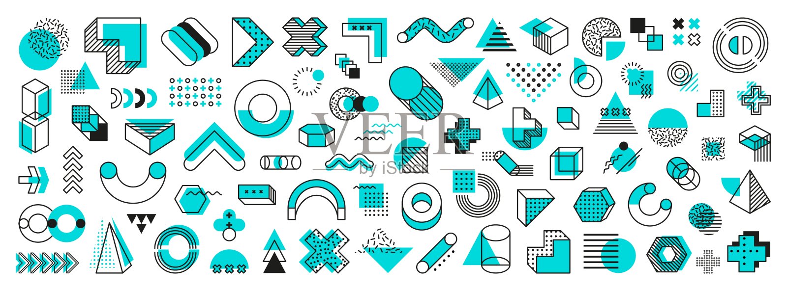 蓝色几何形状矢量集插画图片素材