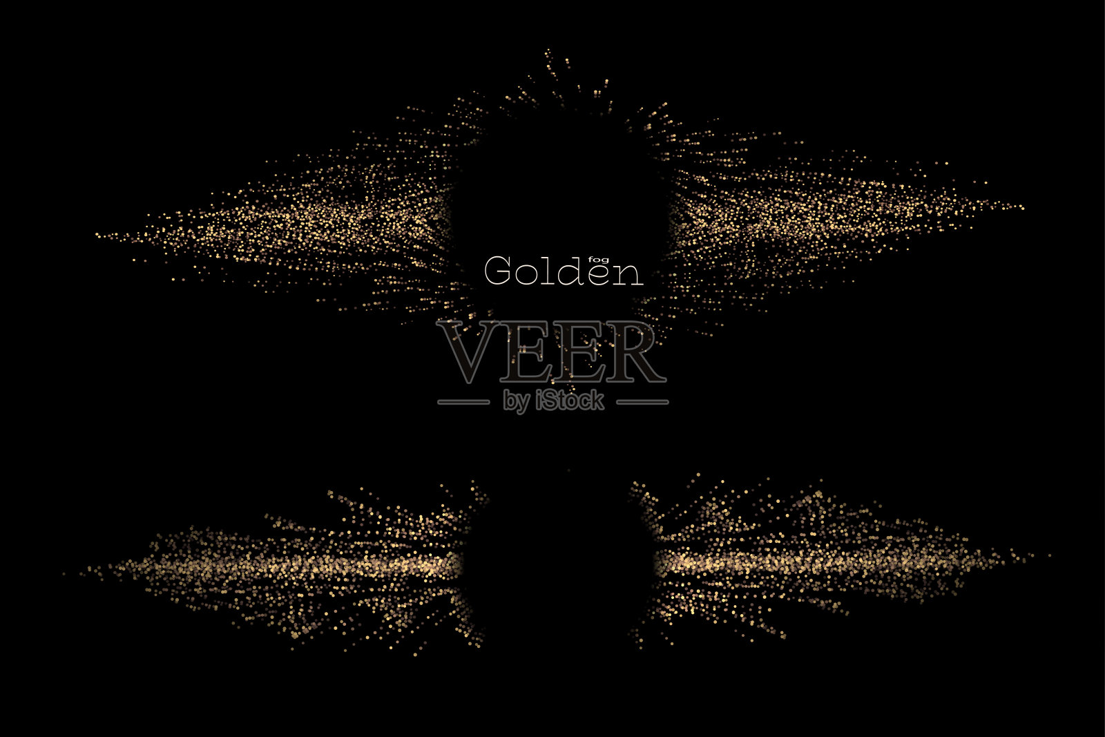 圆形孤立的框架与黄金闪闪发光的黑色背景,设置插画图片素材