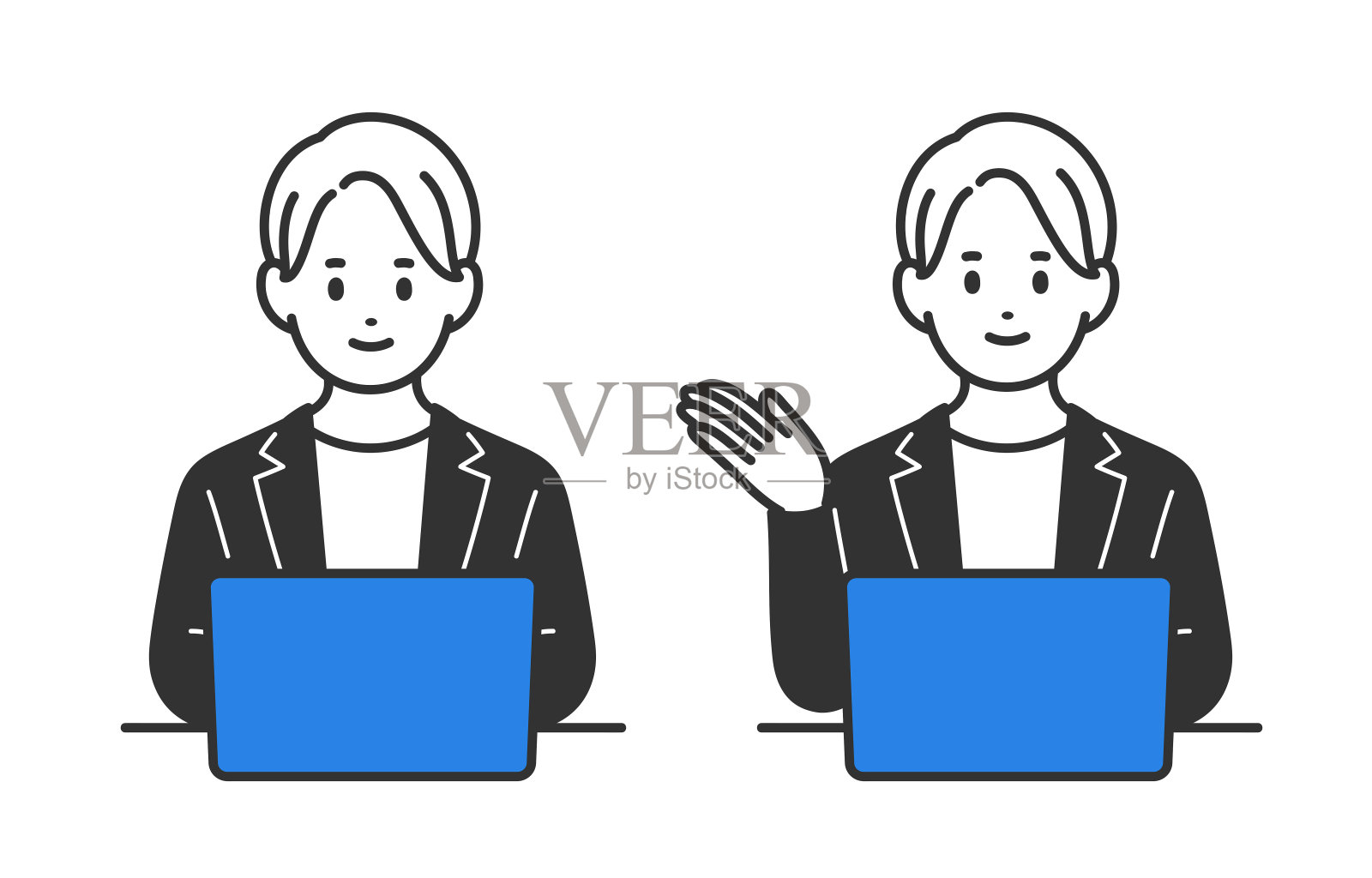 一组摆姿势看电脑或指路的商人插画图片素材