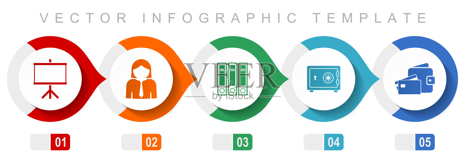 研讨会平面设计信息图表模板,杂项符号,如板,女人,档案,安全和金钱,矢量图标收集插画图片素材