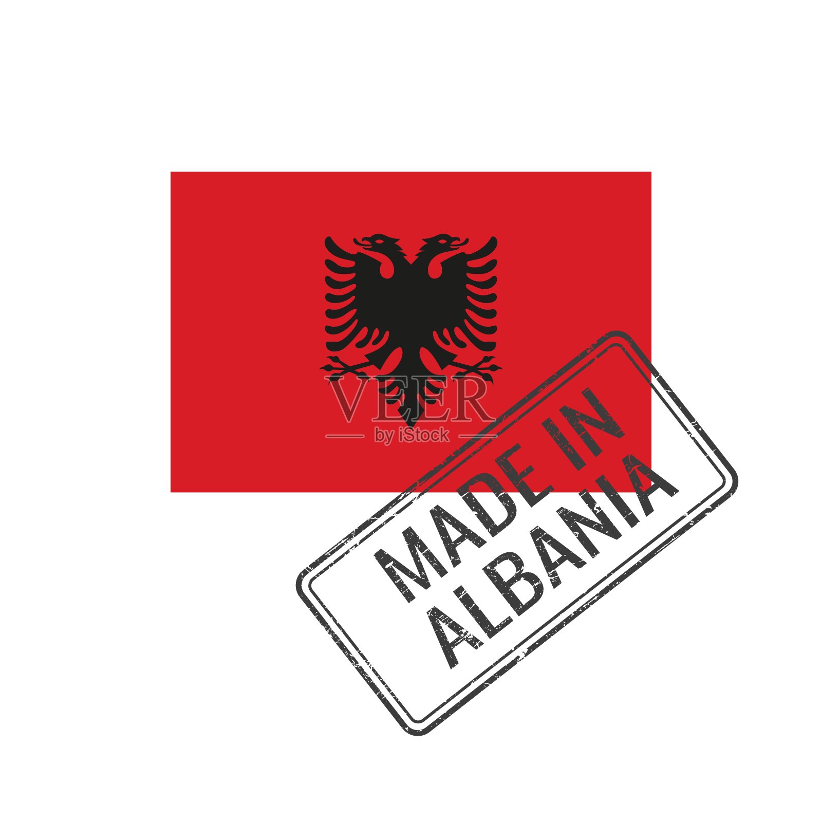 阿尔巴尼亚制造徽章矢量。阿尔巴尼亚国旗贴纸。白色背景上孤立的墨印。插画图片素材