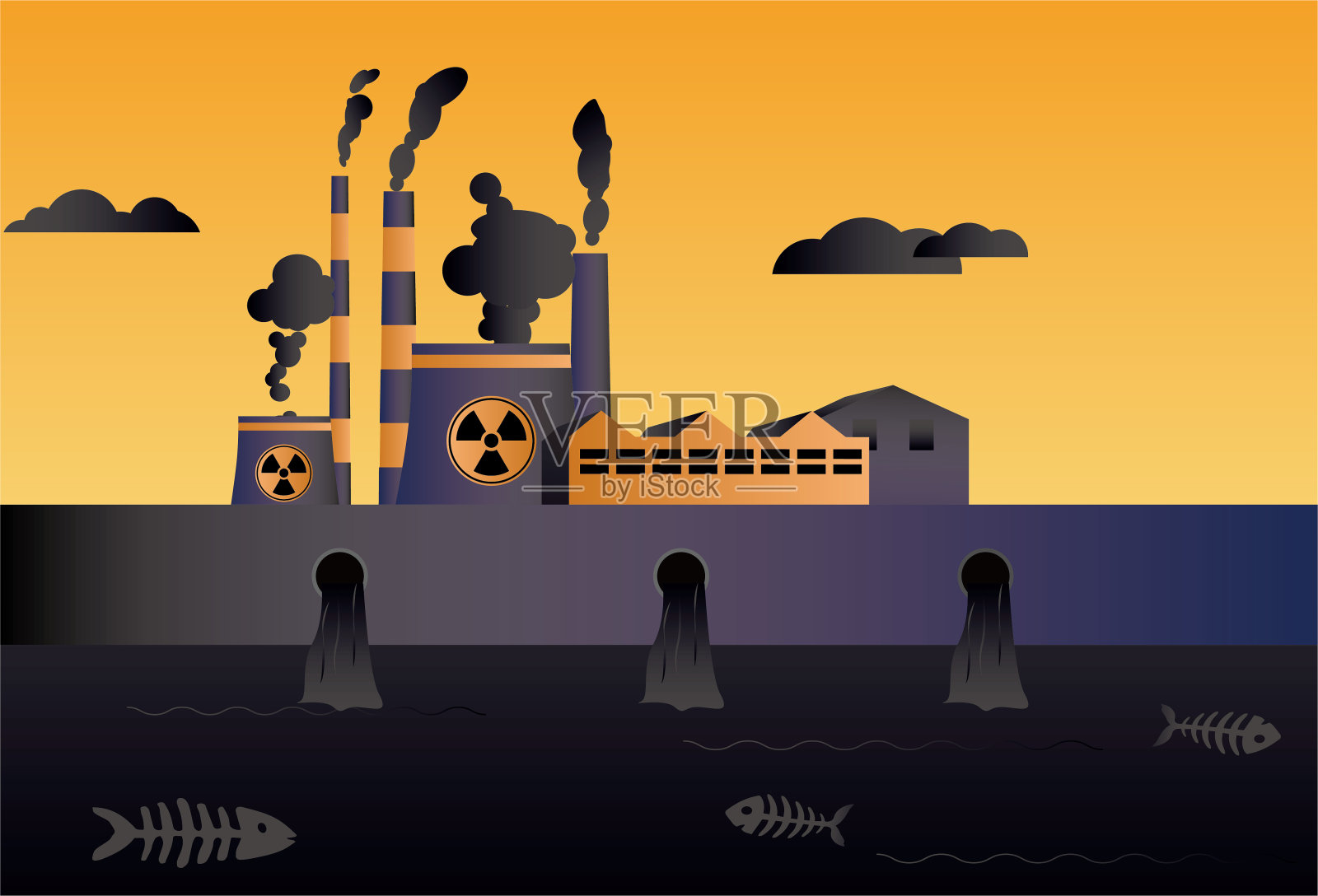 工厂核污染,环保理念说明插画图片素材