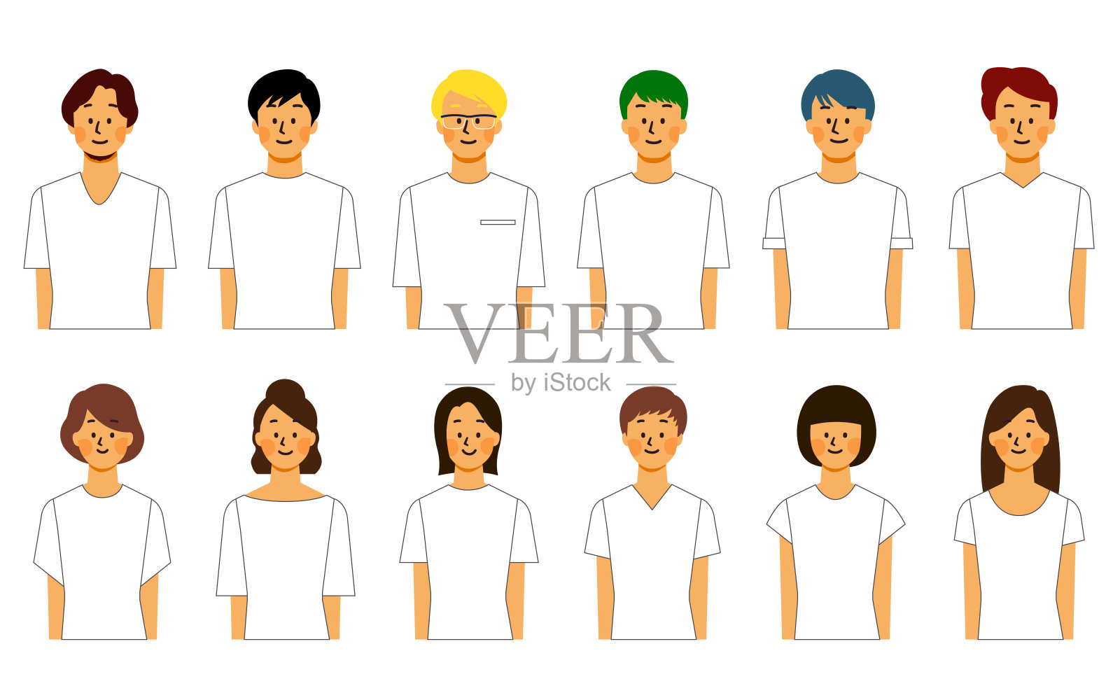 一组微笑的年轻人(上半身)插画图片素材