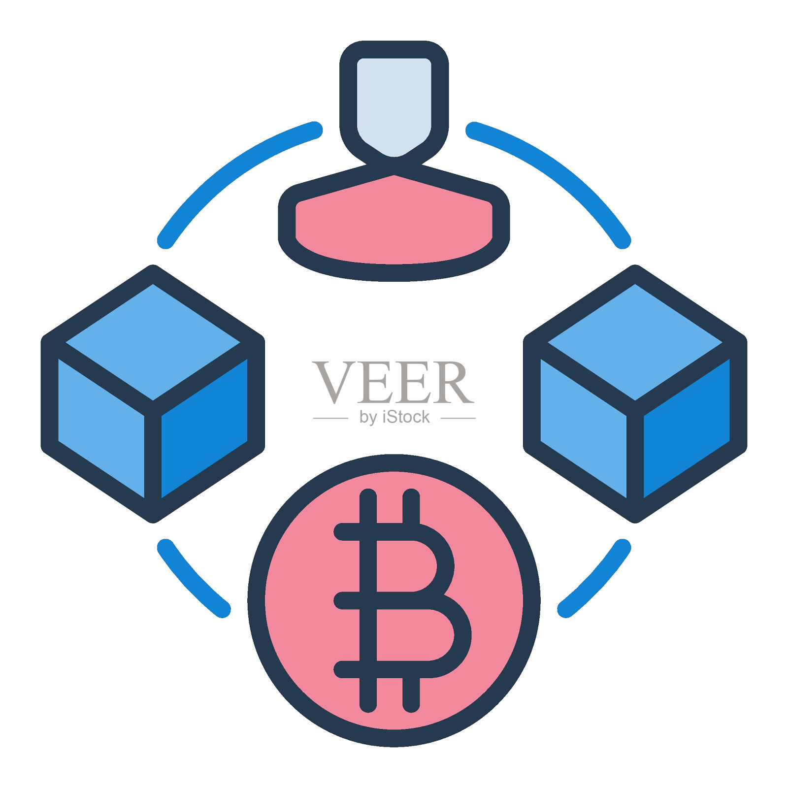 人和比特币块矢量区块链技术彩色图标或标志元素插画图片素材