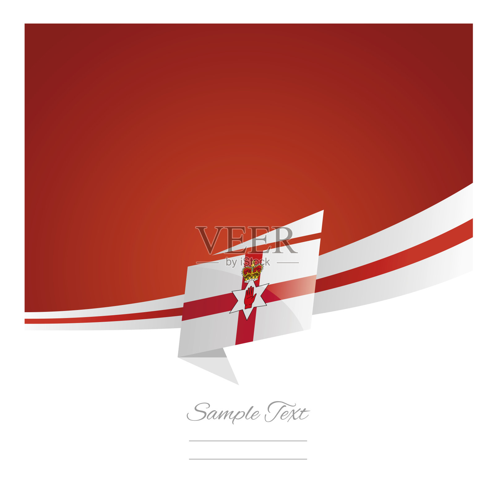 新抽象北爱尔兰国旗丝带折纸红色背景矢量插画图片素材