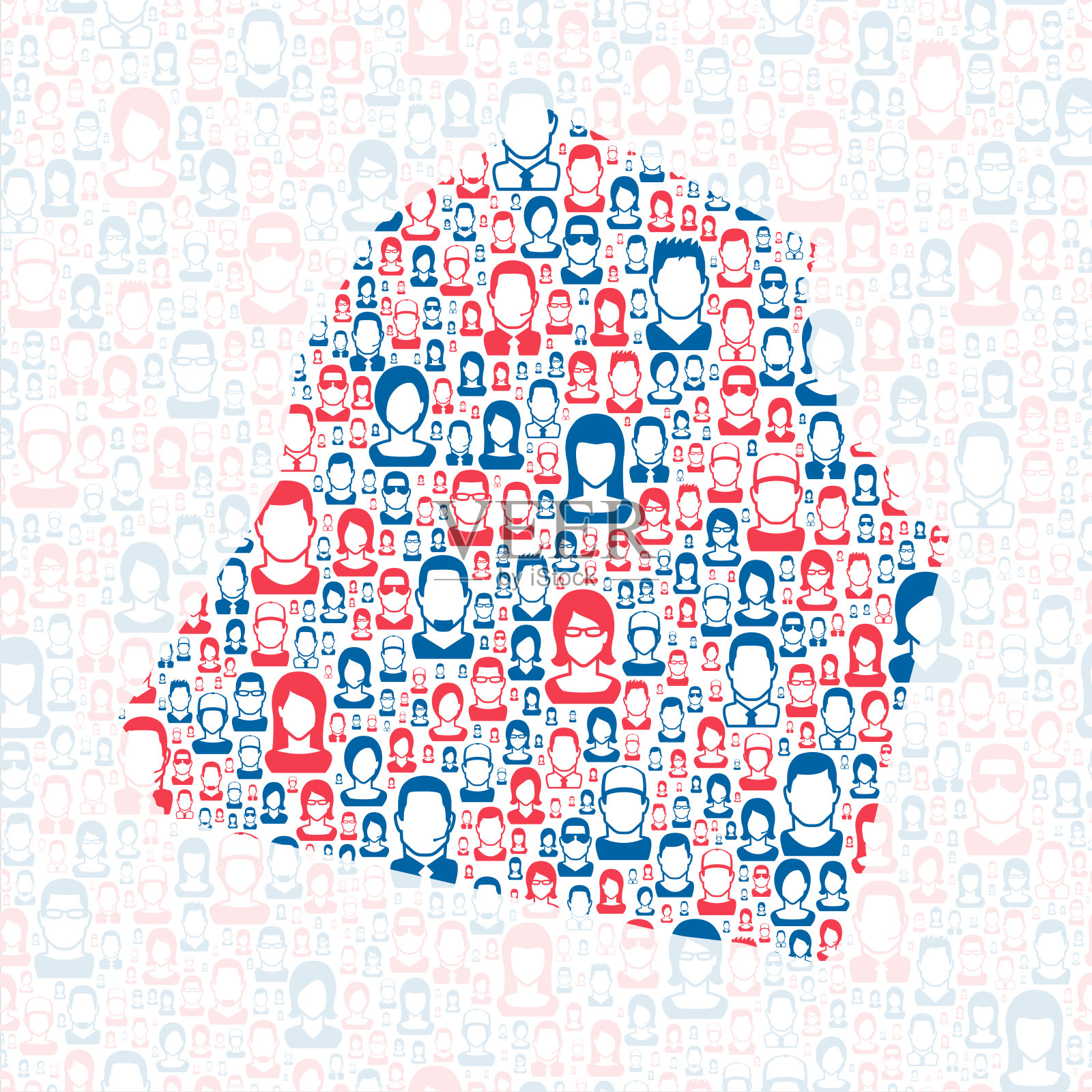 乔治亚州坎德勒县。地图上有蓝色和红色的人插画图片素材