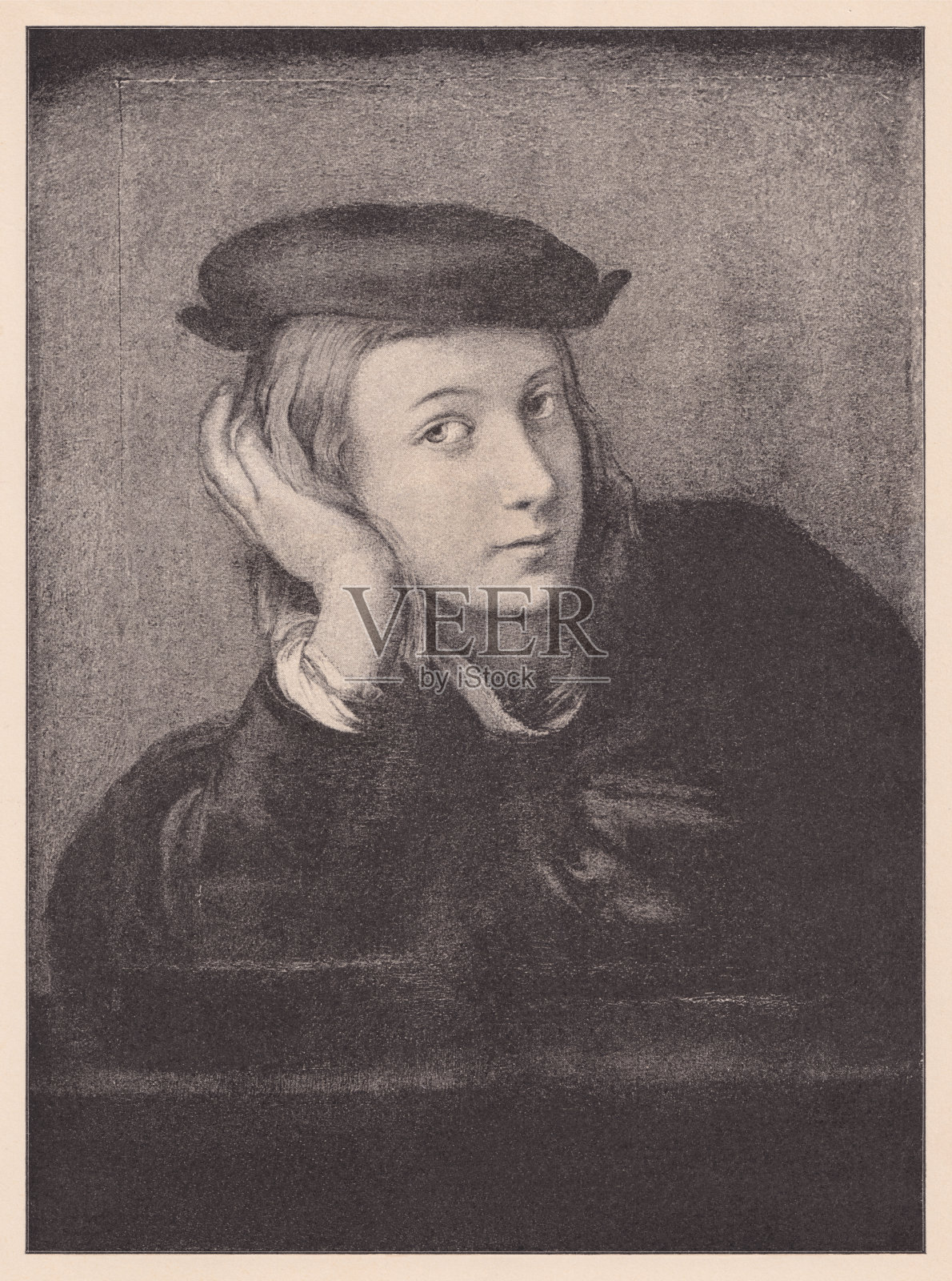 年轻人,柯勒乔(?),半色调印刷,1891年出版插画图片素材