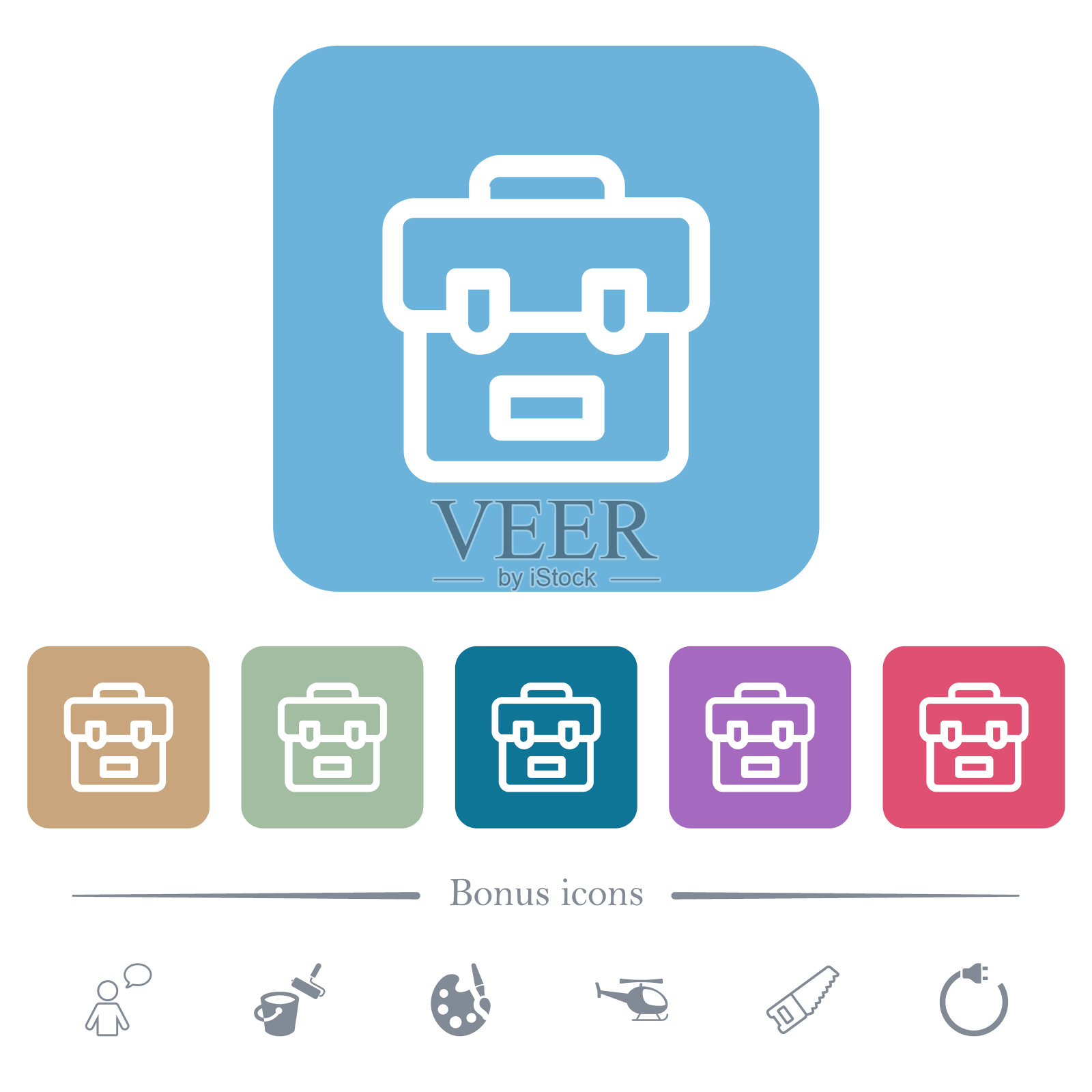 书包轮廓平面图标在彩色圆角方形背景插画图片素材