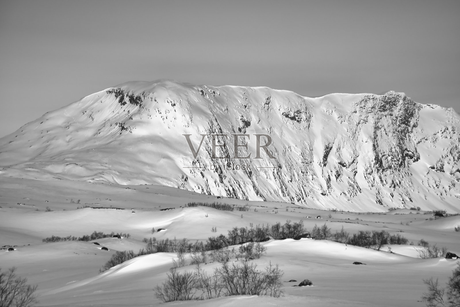 挪威高山中的雪。山被雪覆盖着。斯堪的那维亚照片摄影图片