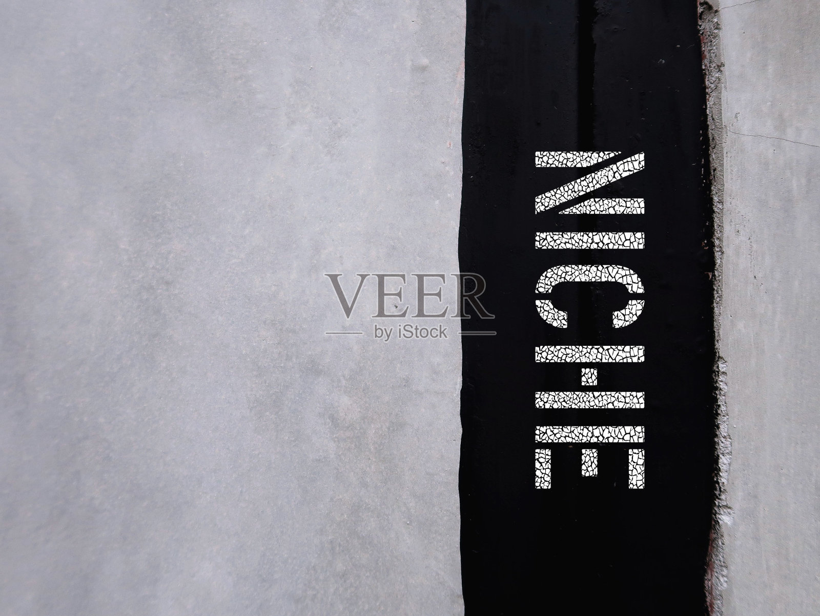 灰色复制空间墙壁上写有文字的小黑色部分NICHE,活动或工作适合于特定和不同的人,出售给特定人群的产品或服务照片摄影图片