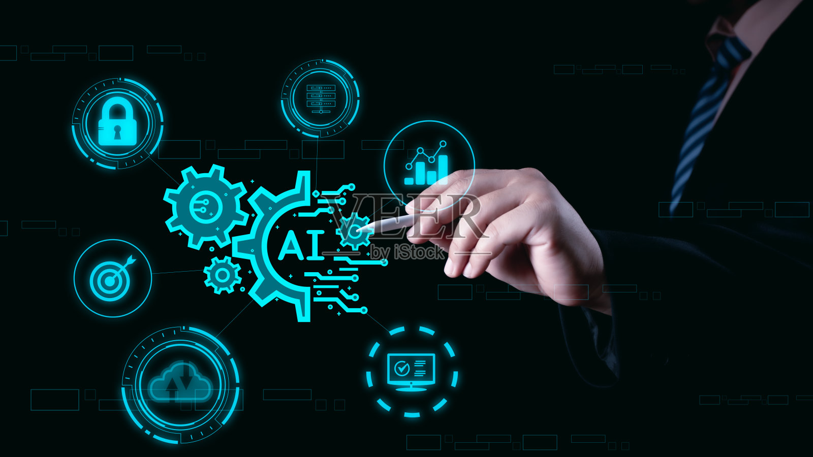 Ai技术,人工智能。人类使用人工智能技术智能机器人AI,人工智能通过输入命令提示符来生成一些东西,未来科技转型。和Ai聊天照片摄影图片