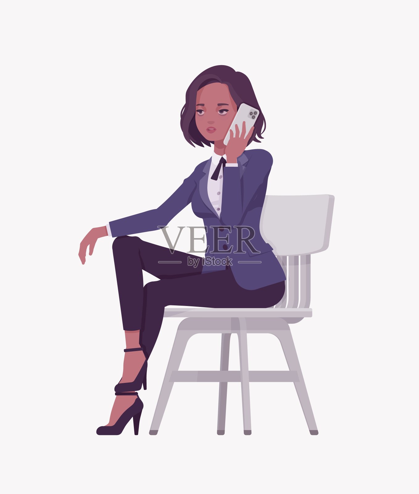 优雅的深色黑发商务正装女椅坐姿插画图片素材