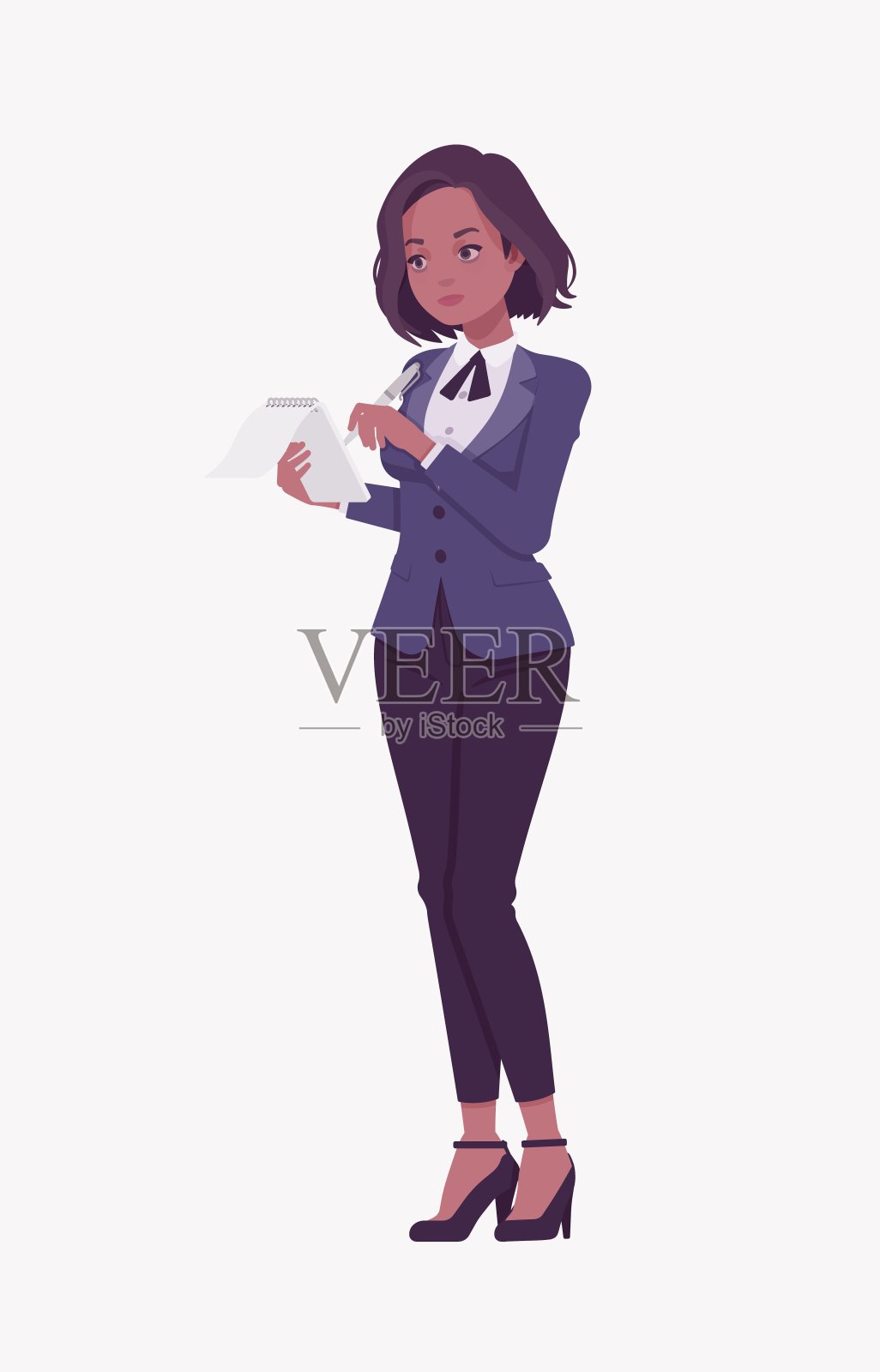 优雅的深褐色商务正装女士记笔记插画图片素材