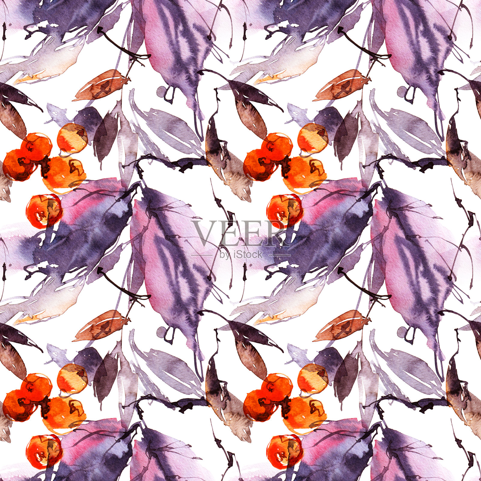 水彩树叶图案插画图片素材