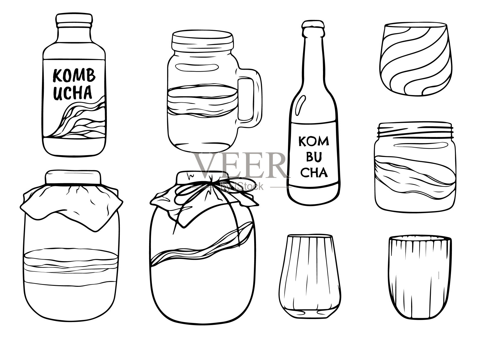 康普茶素描集插画图片素材