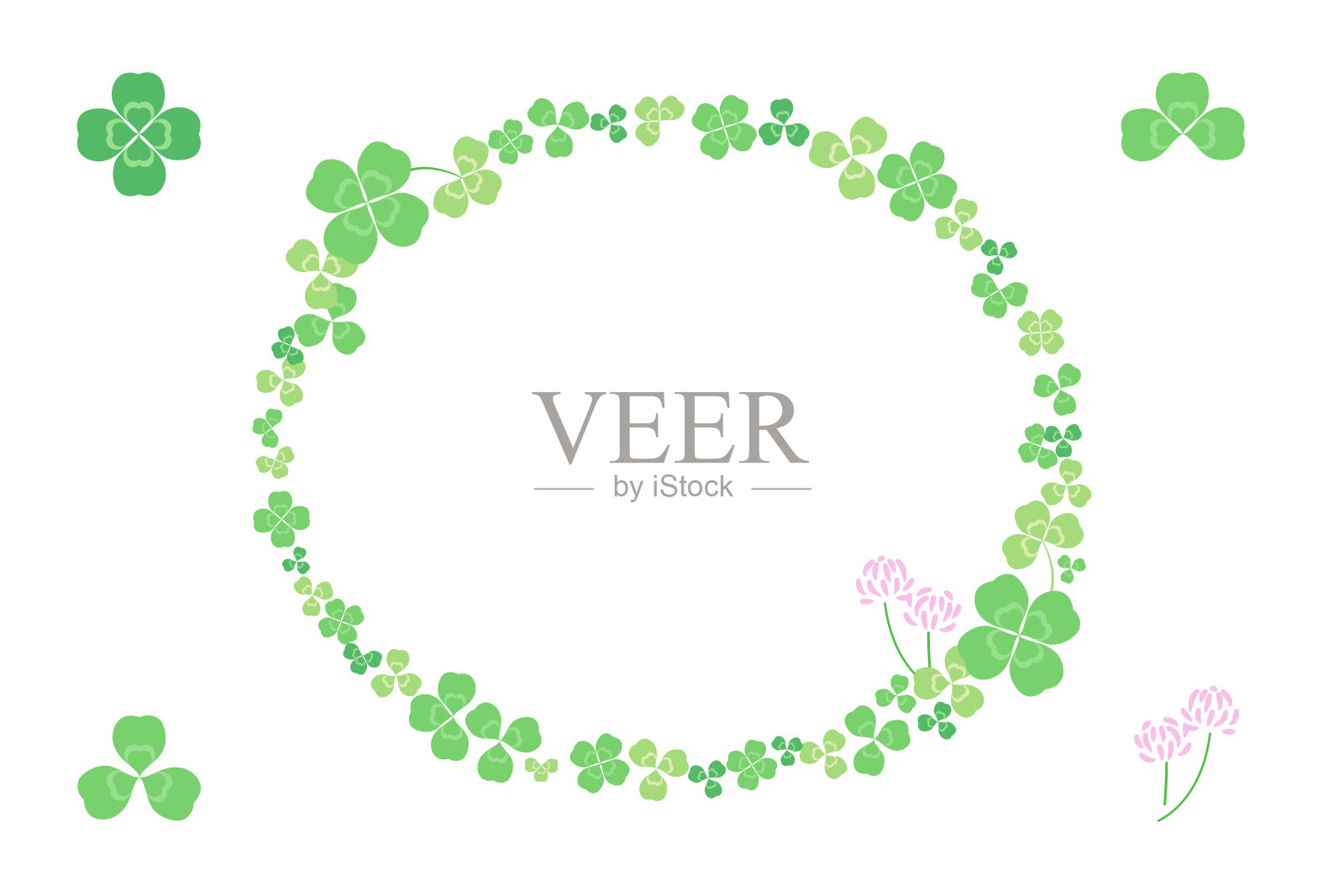 三叶草椭圆形框架剪贴艺术水平位置插画图片素材