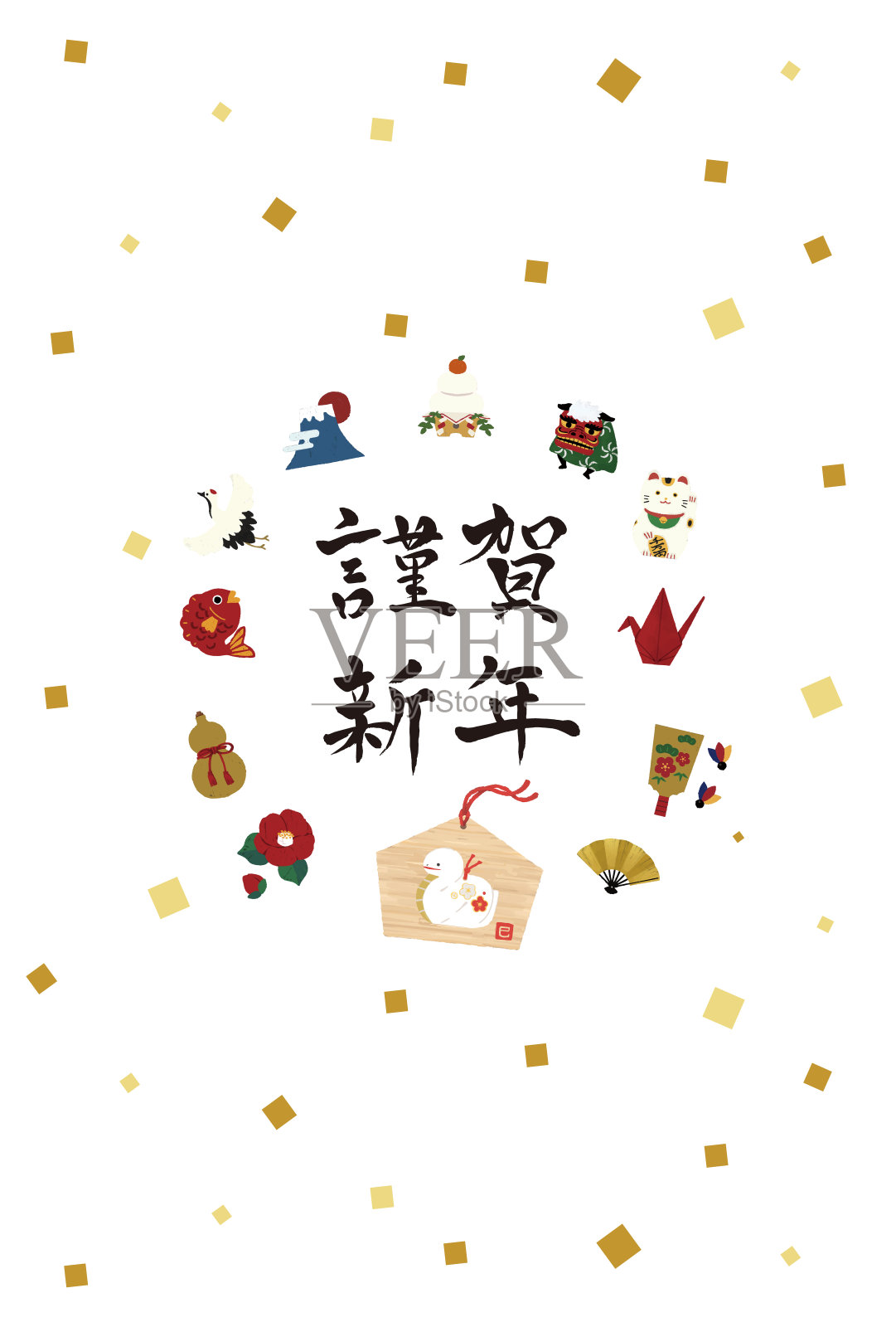 2025年(蛇年)新年贺卡设计——蛇在一张纸上的插图插画图片素材