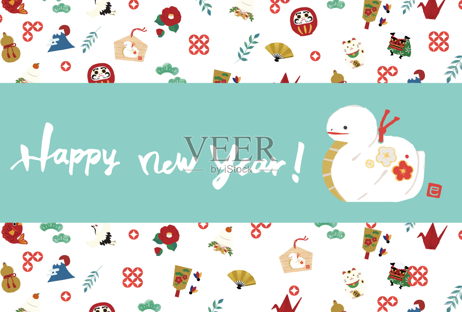 2025年蛇年新年贺卡设计-蛇土钟的剪贴艺术插画图片素材