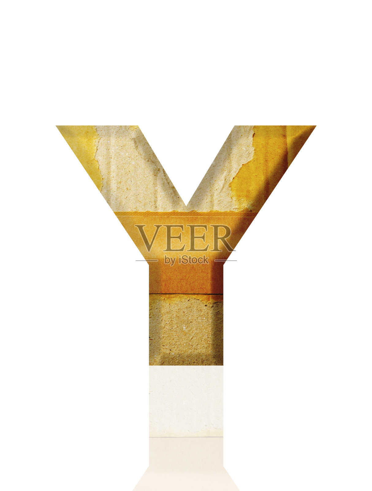 孤立的三维旧纸板字母Y在白色背景照片摄影图片