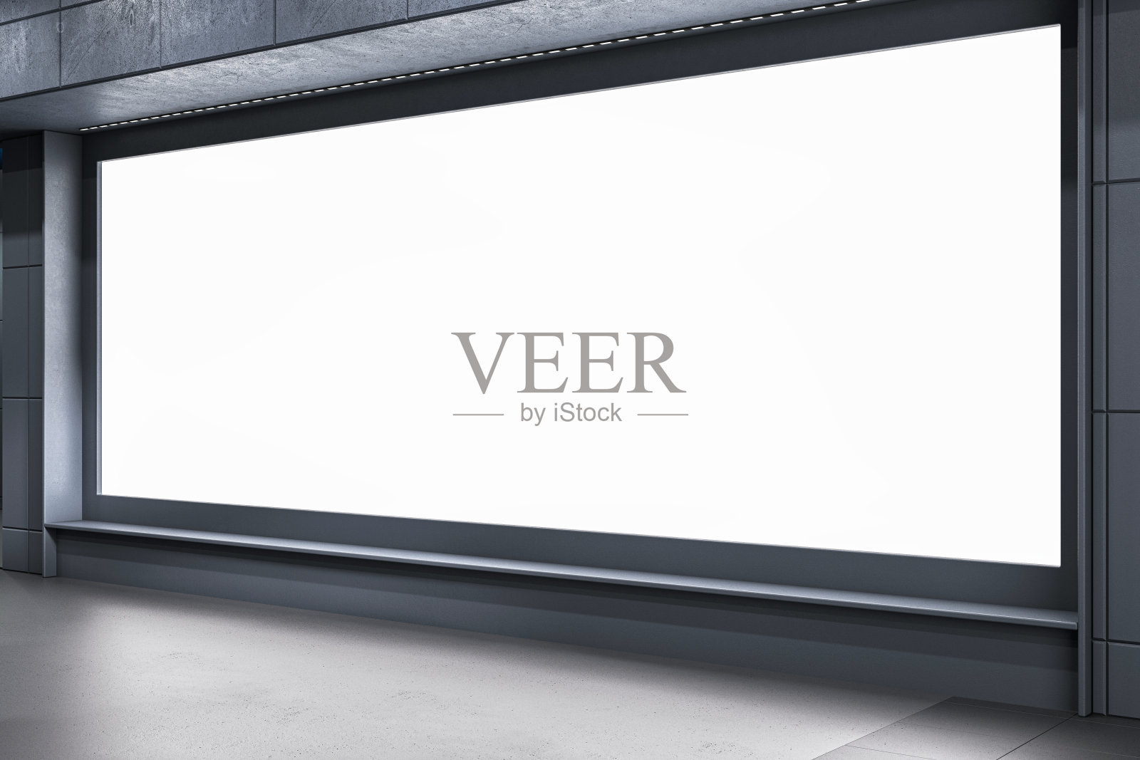 现代极简主义风格走廊中的大型白色广告牌。广告与设计理念。三维渲染照片摄影图片