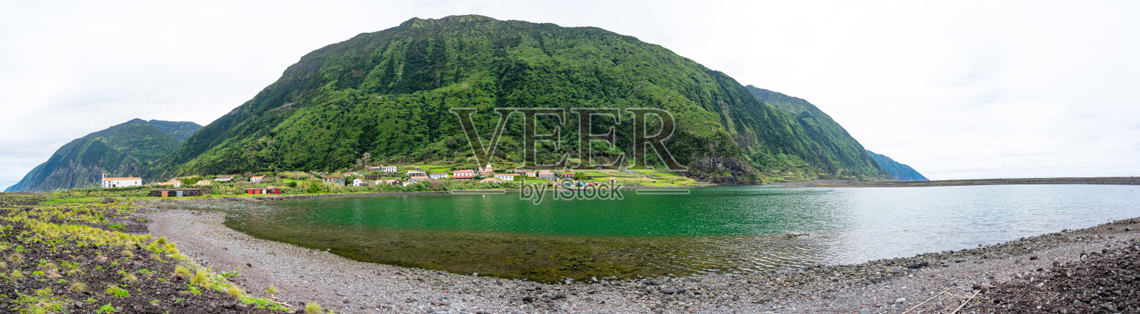 Fajã圣克里斯多泻湖的全景图。乔治岛-亚速尔群岛照片摄影图片