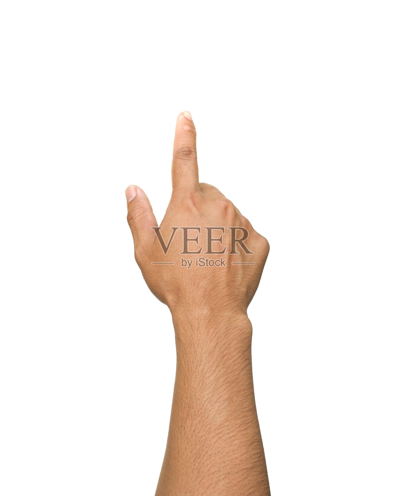 男人的手在做手势,好像我在指什么。或触摸手机屏幕隔离白色背景。照片摄影图片