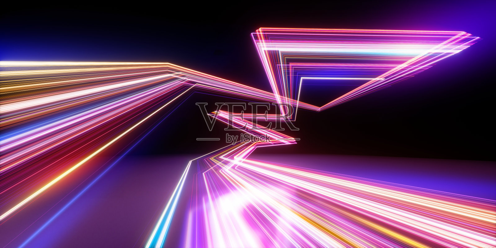 3d渲染,抽象几何霓虹背景。未来网络的互联网技术。数字数据传输概念。动态的线条在黑暗中发光。现代壁纸照片摄影图片