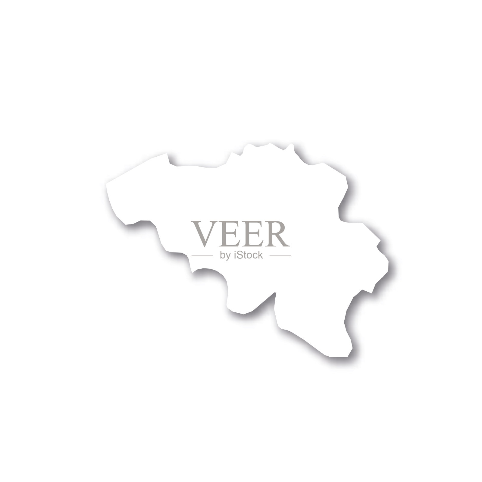 比利时-白色三维剪影地图的国家地区与下降的阴影在白色的背景。简单平面矢量图插画图片素材