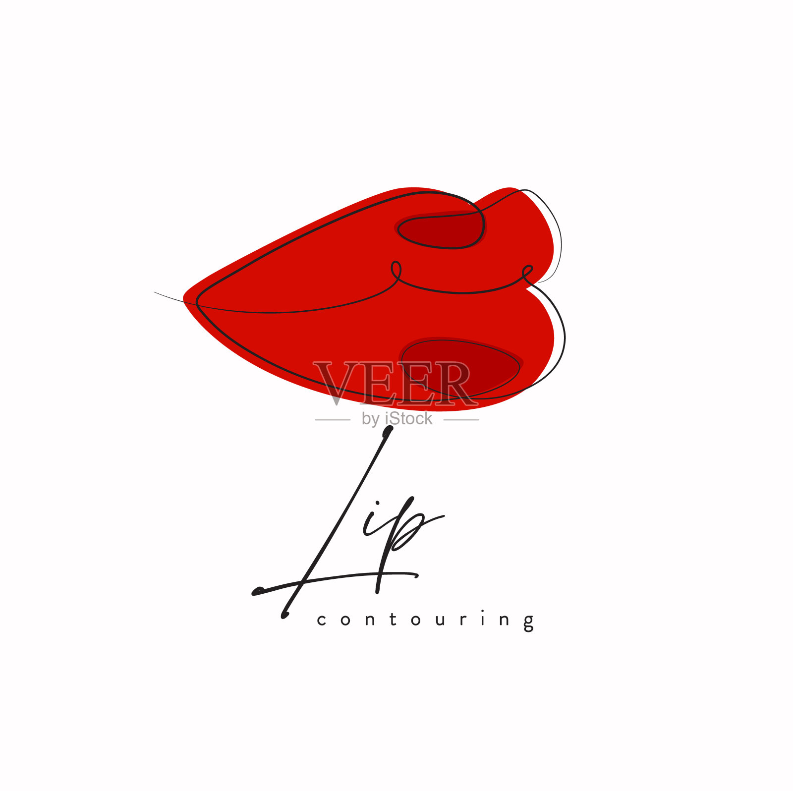 唇轮廓在线性风格白色和红色插画图片素材