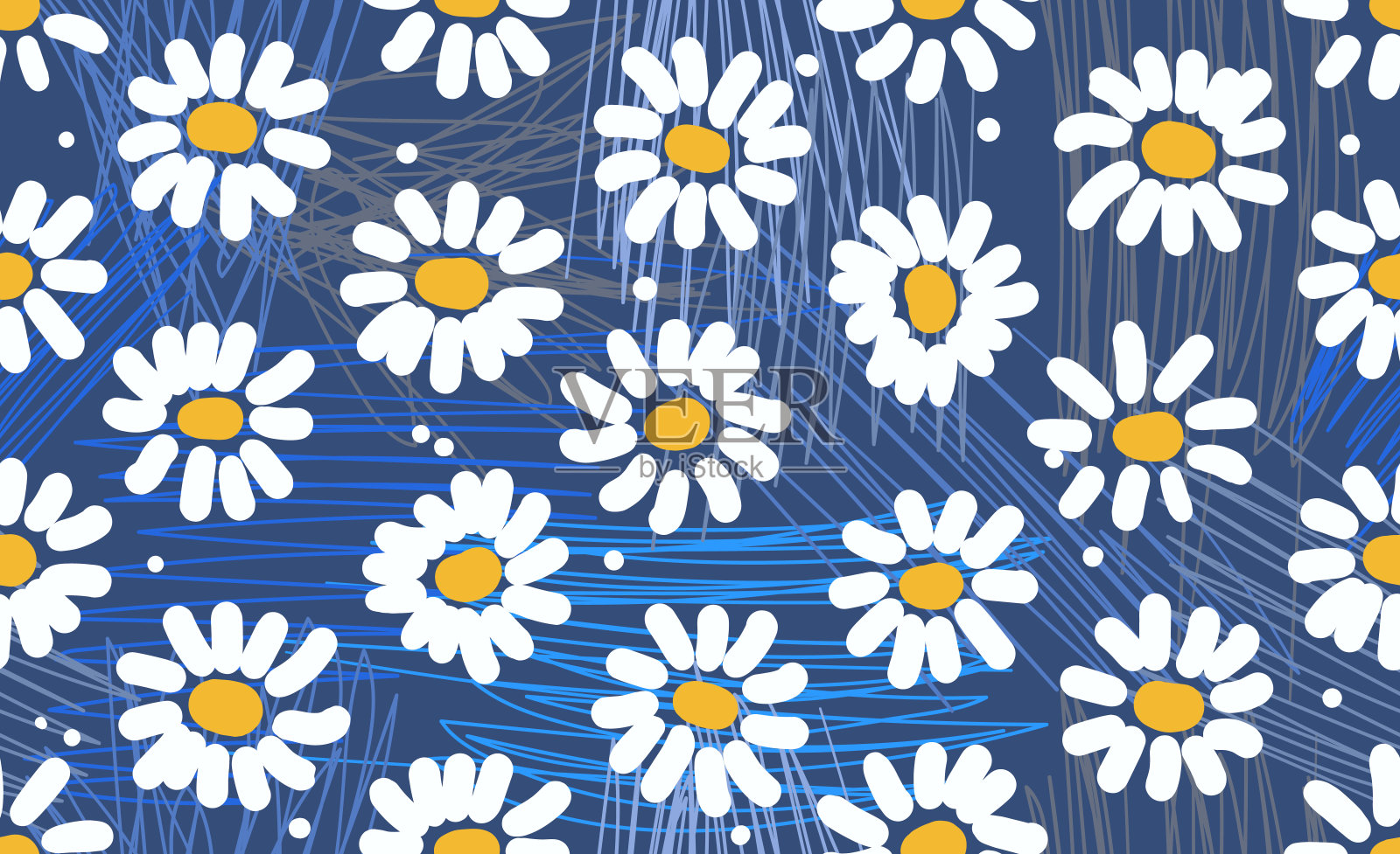 无缝花卉图案与洋甘菊花。夏天的背景。雏菊花插画图片素材