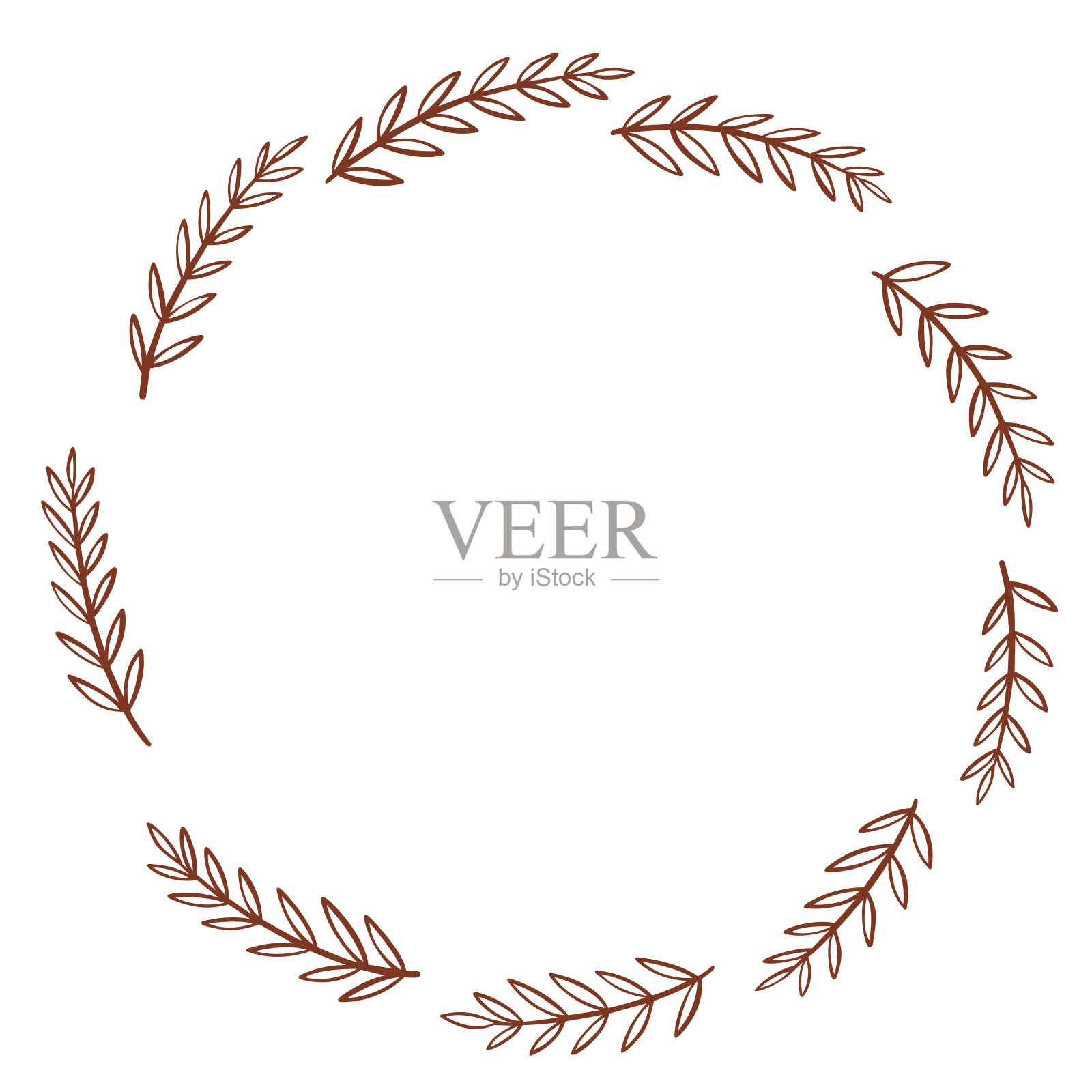 抽象红色植物束叶花环插图装饰复古风格,花园和自然的概念。插画图片素材