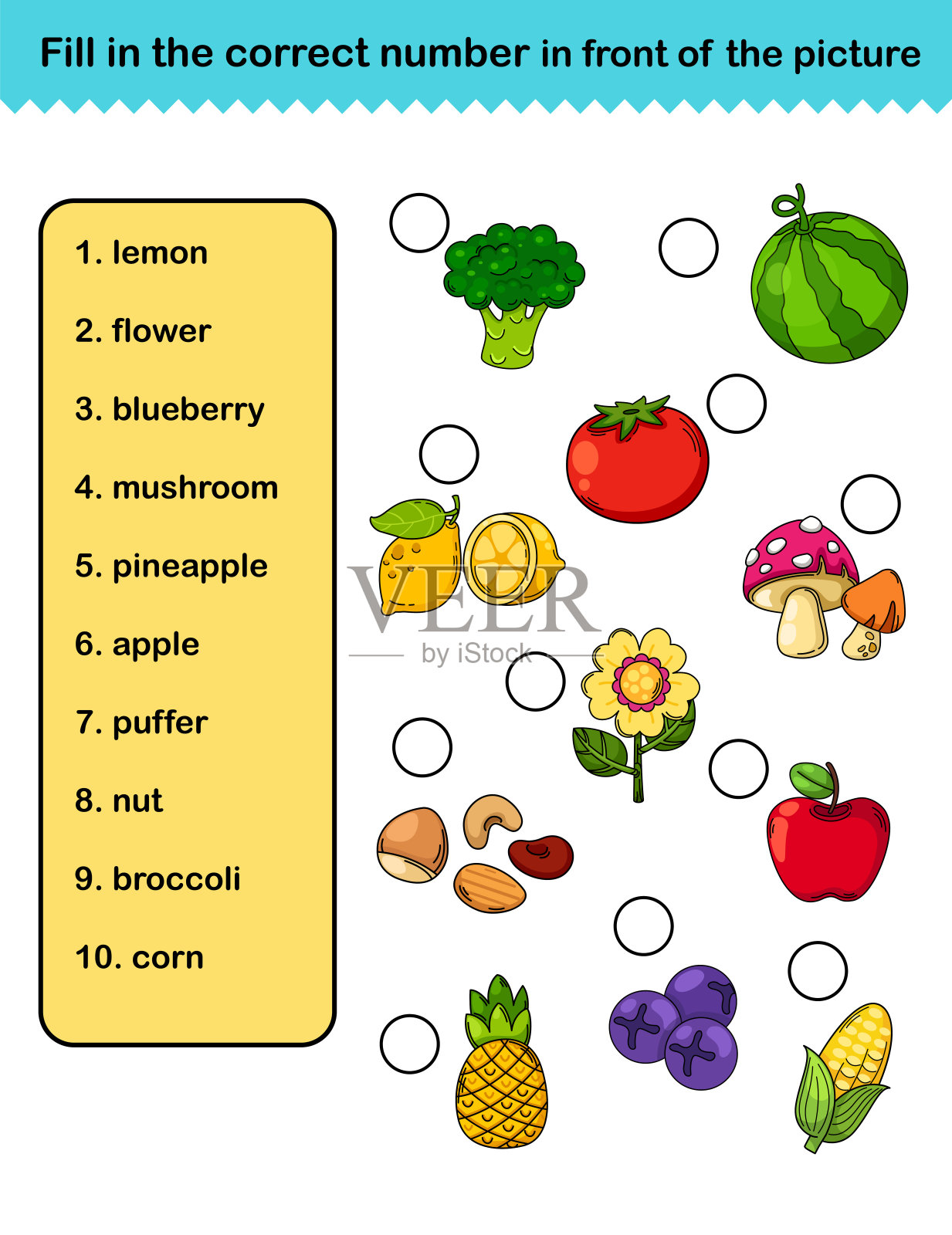 填写正确的数字在前面的图片教育工作表为儿童插图矢量插画图片素材