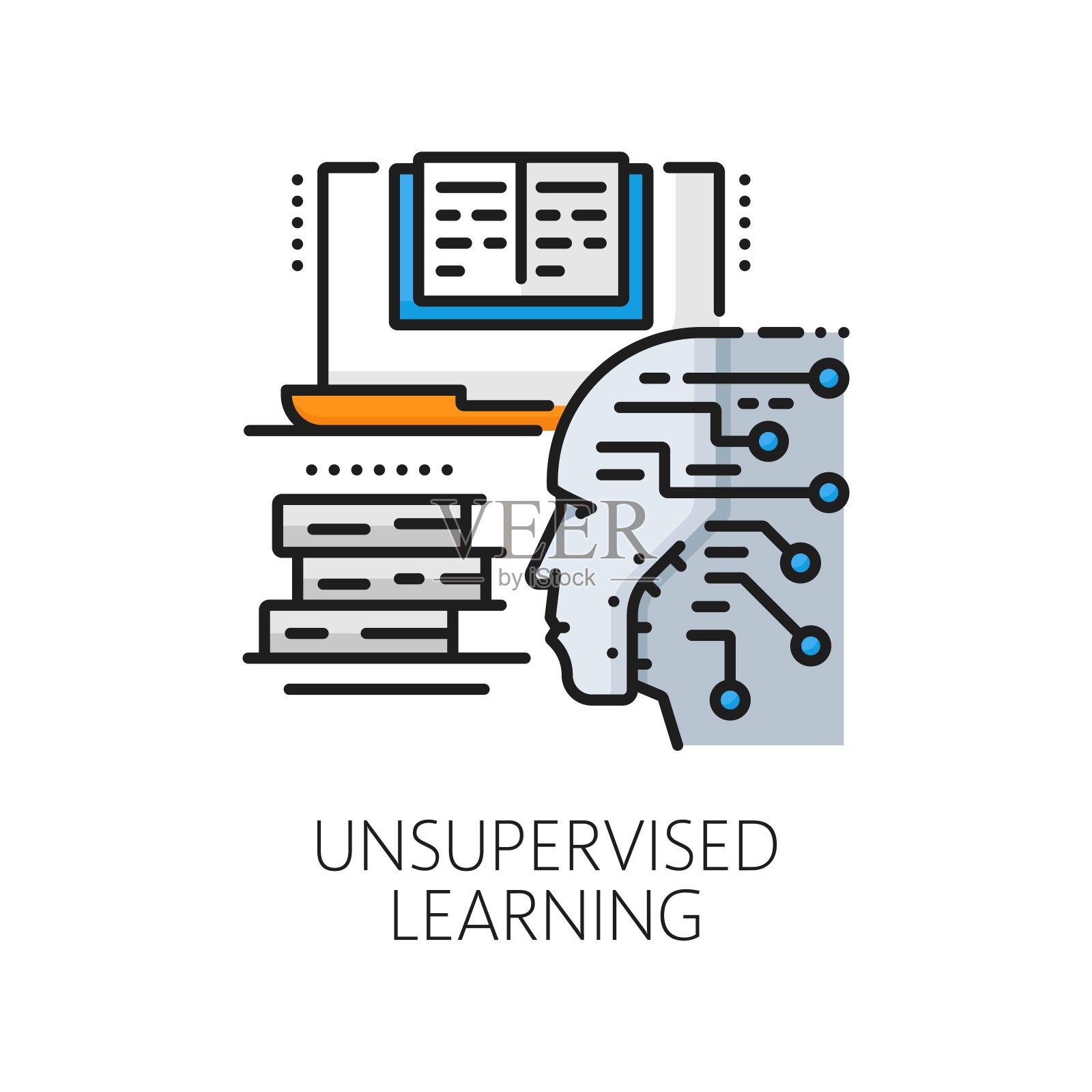 机器学习,人工智能算法细线图标插画图片素材