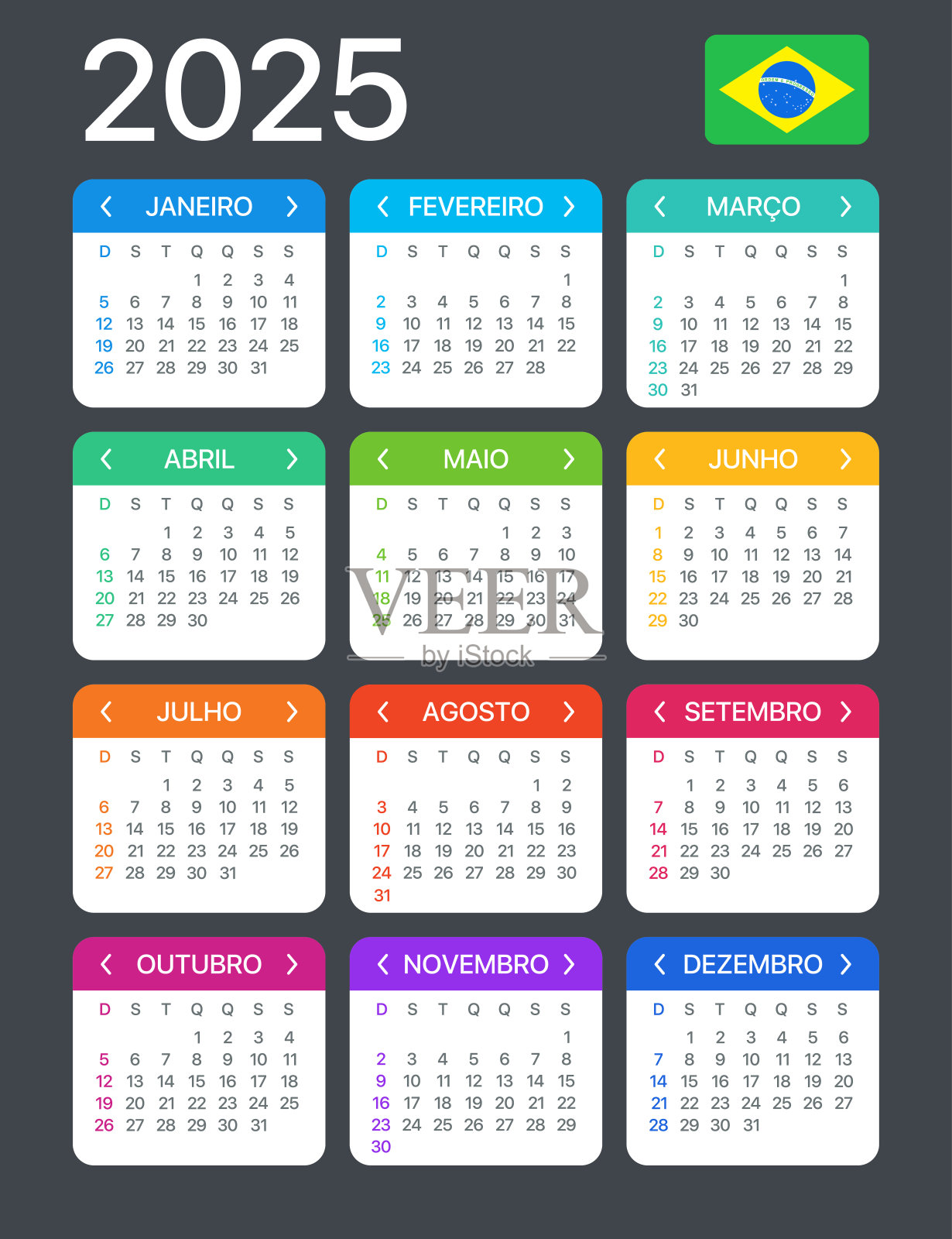 2025日历-矢量模板图形插图-巴西版插画图片素材