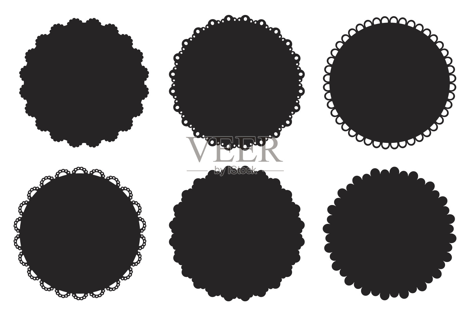 扇贝密封圆形价格徽章徽章简单框架装饰孤立在白色背景。邮票,波浪剪贴画。矢量图插画图片素材