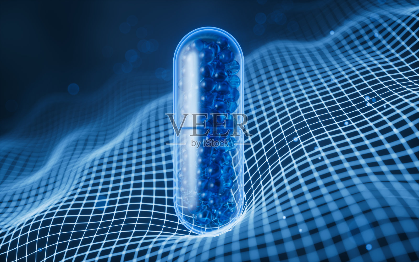 医疗胶囊与数字空间背景,3d渲染。照片摄影图片