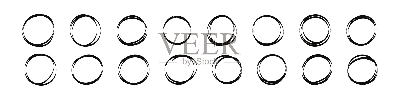 手绘圆形框架与涂鸦形状和涂鸦。用铅笔和钢笔勾画线条。抽象艺术的图案和边框。平面矢量插图隔离在白色背景。插画图片素材