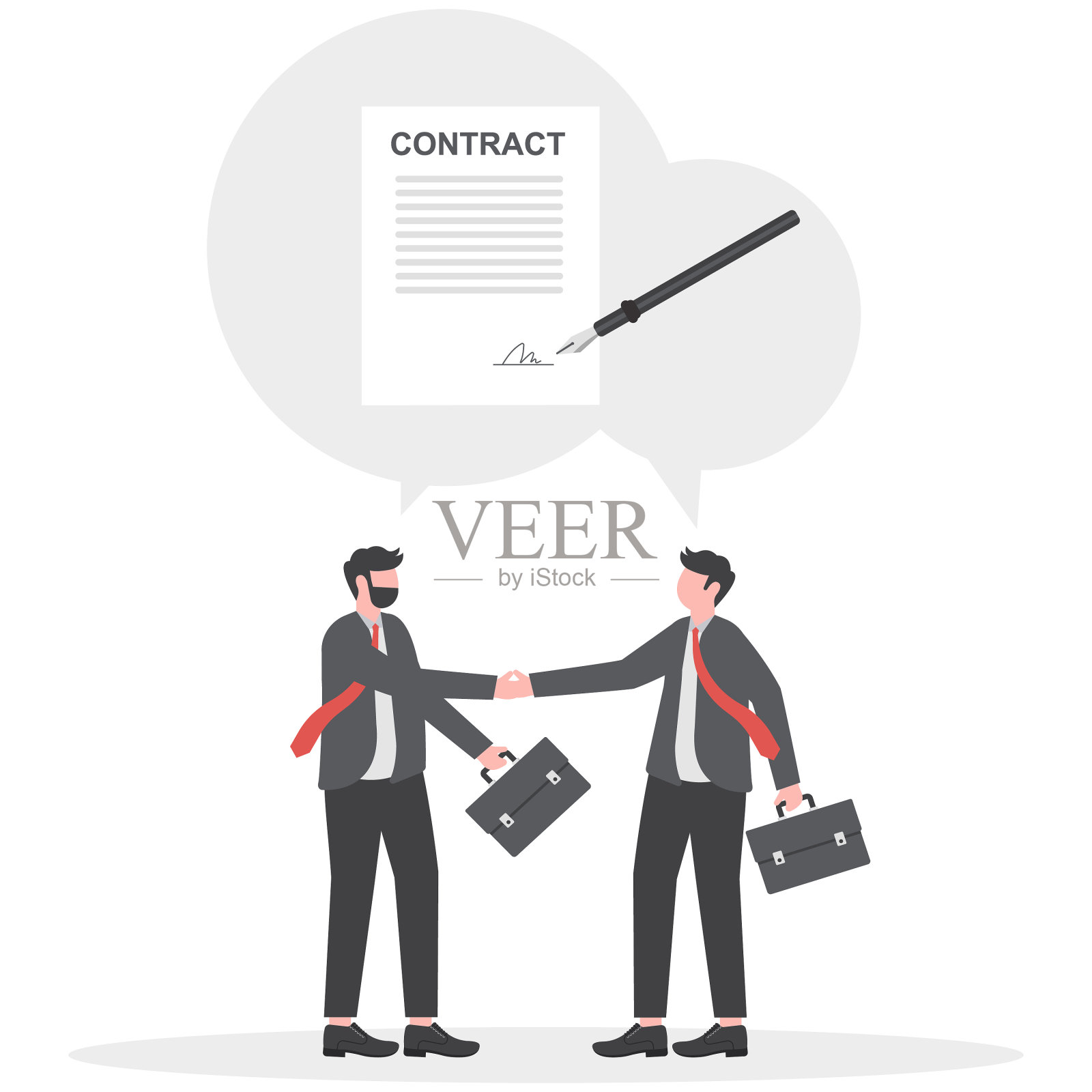 商务洽谈成功后,两位商人握手并同意签订合同。商业协议概念。插画图片素材