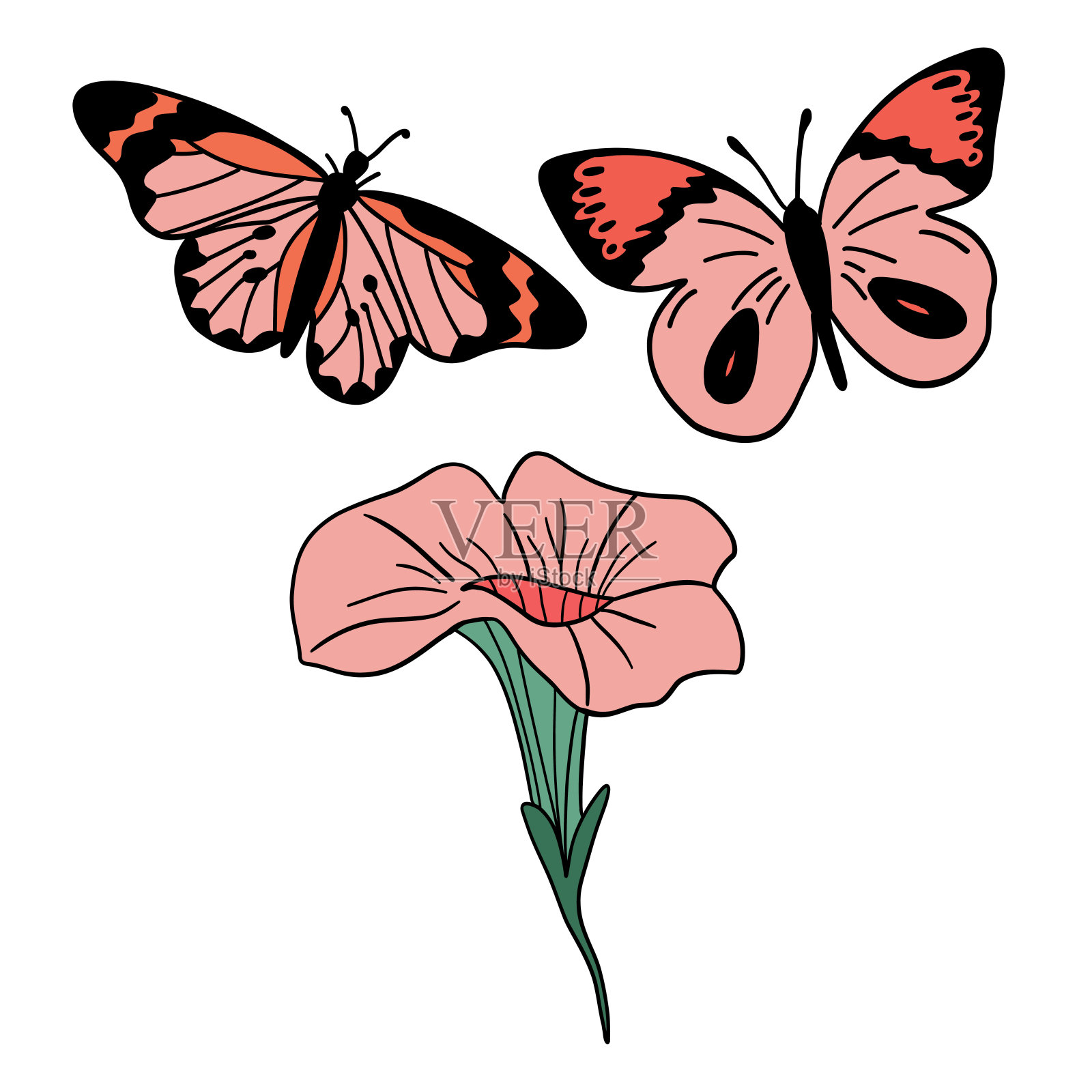 佩妮和蝴蝶平面设计套装插画图片素材