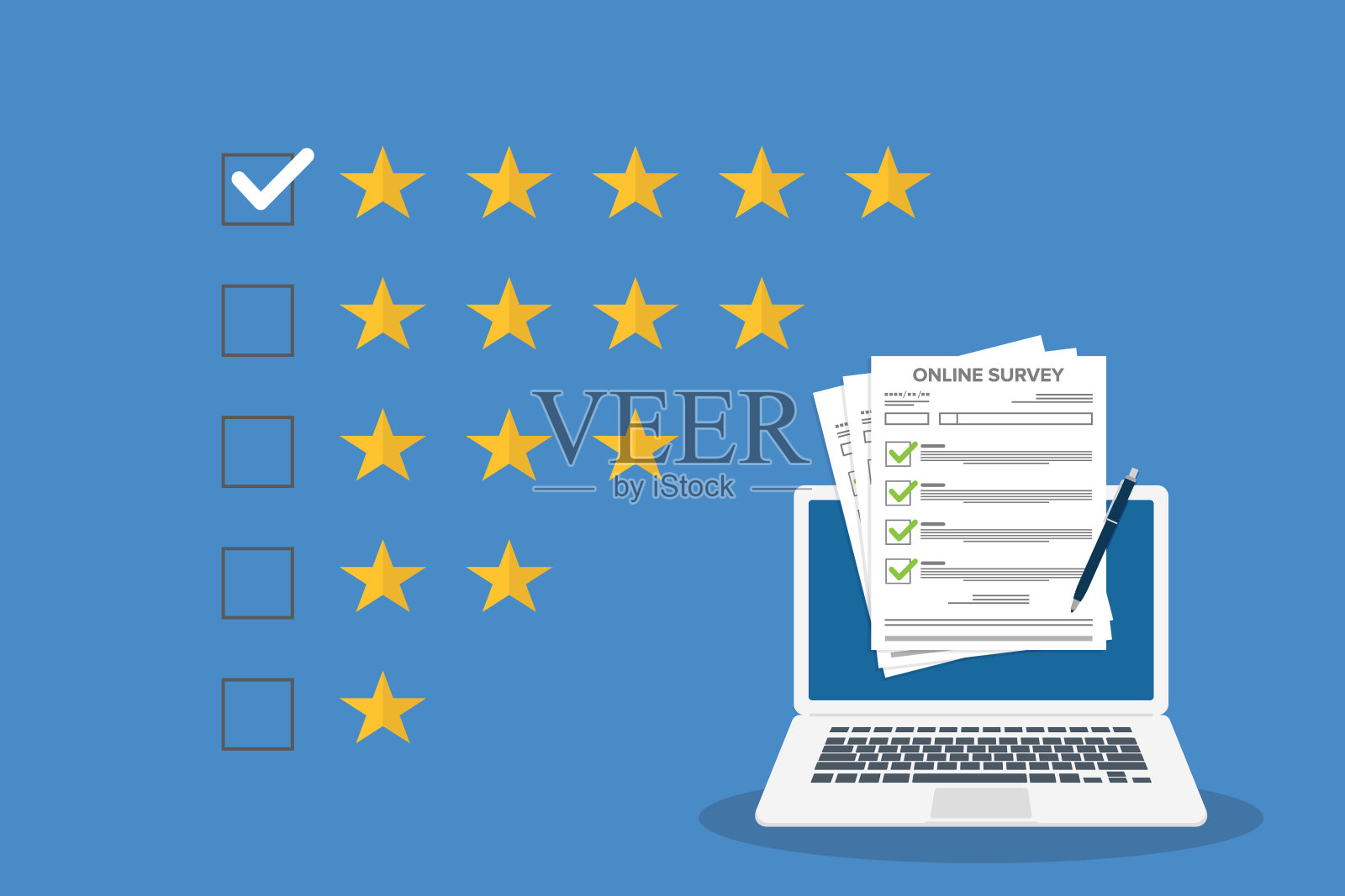 五星评级。客户评价和积极反馈。插画图片素材
