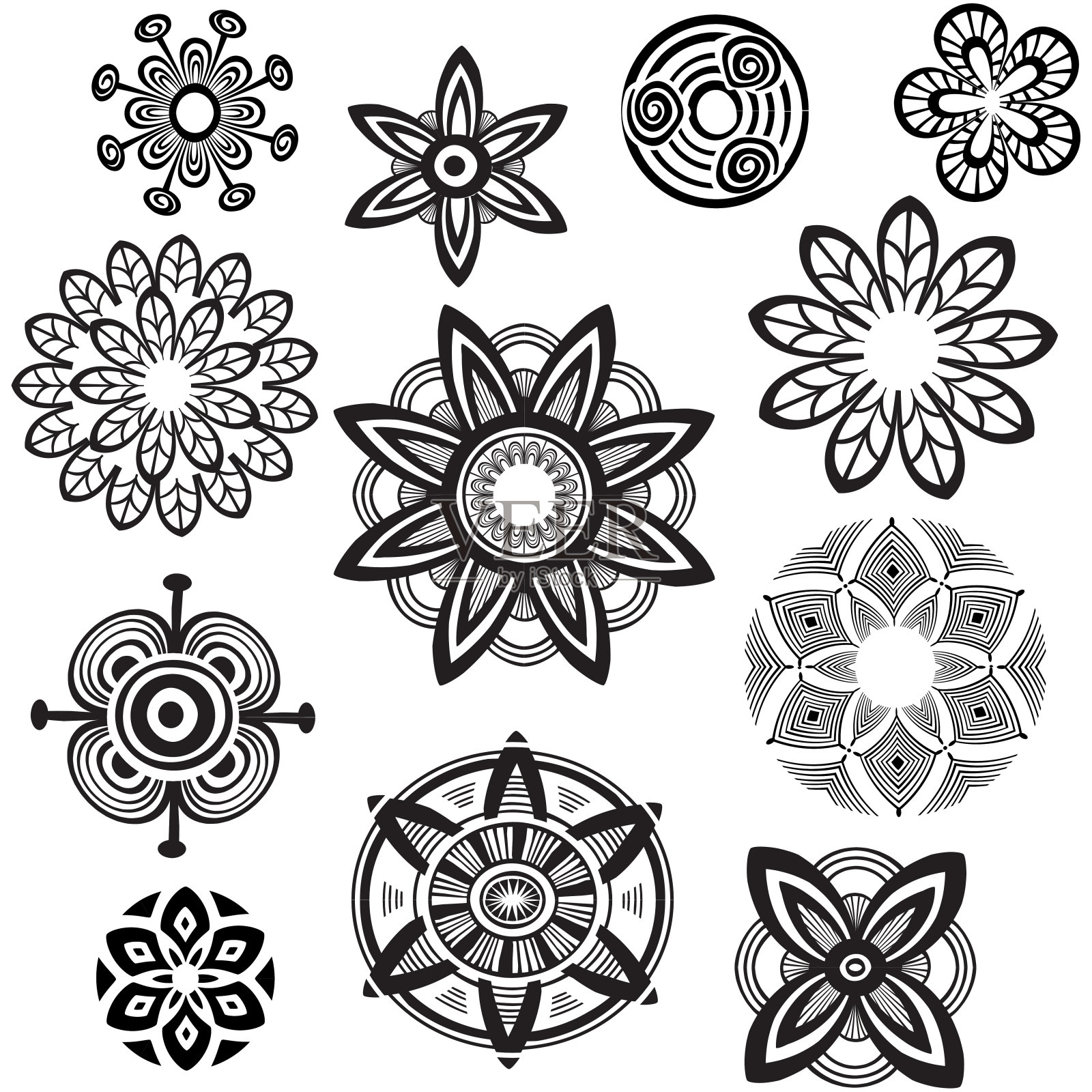 装饰花。圆的点缀。曼陀罗线条艺术插画图片素材