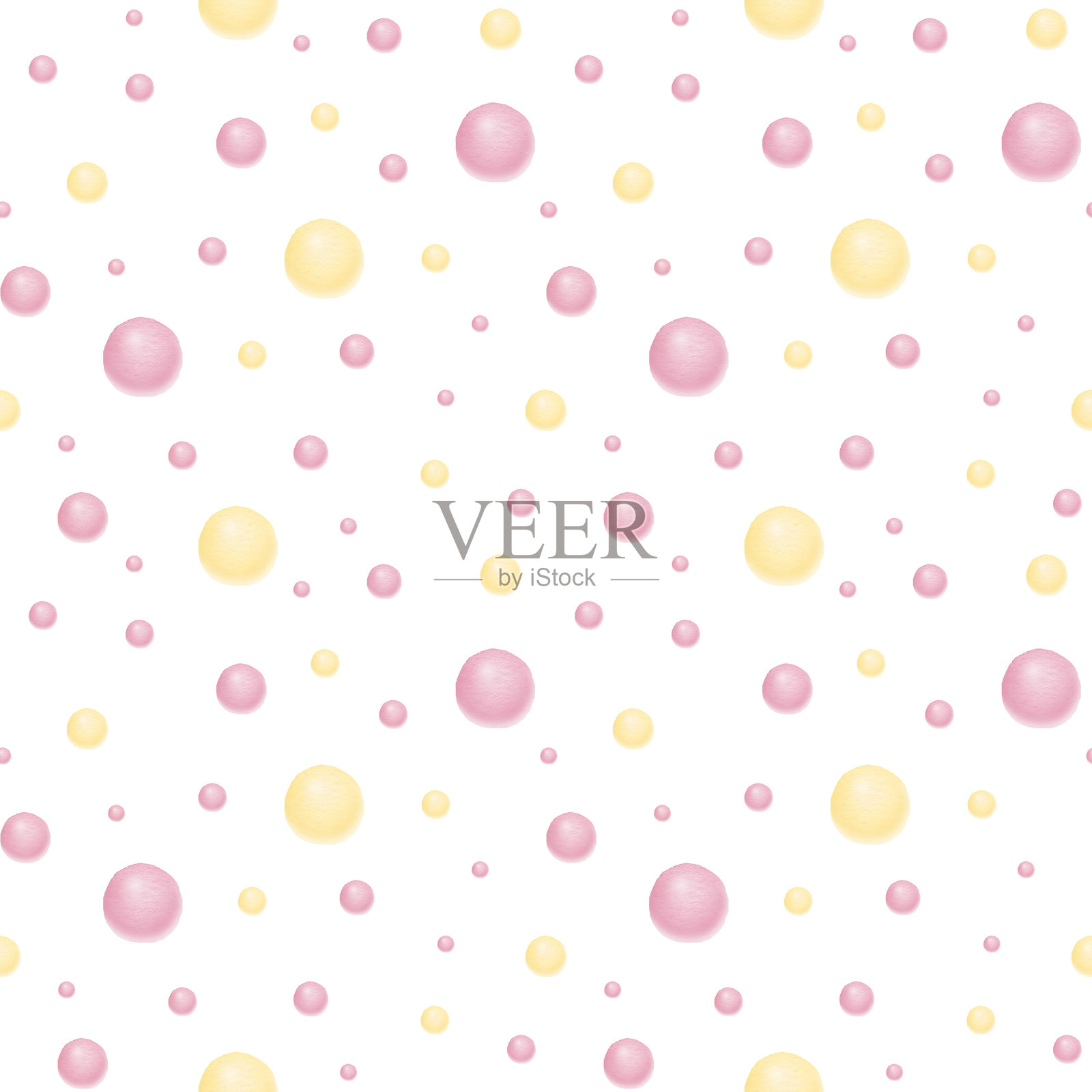 粉色圆点婴儿图案。水彩手绘无缝图案的女婴。插画图片素材