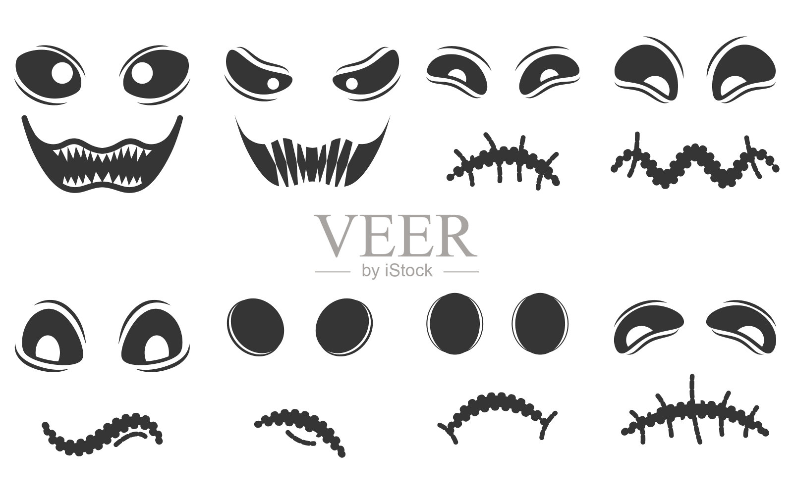 恐怖和可怕的面孔图标集插画图片素材