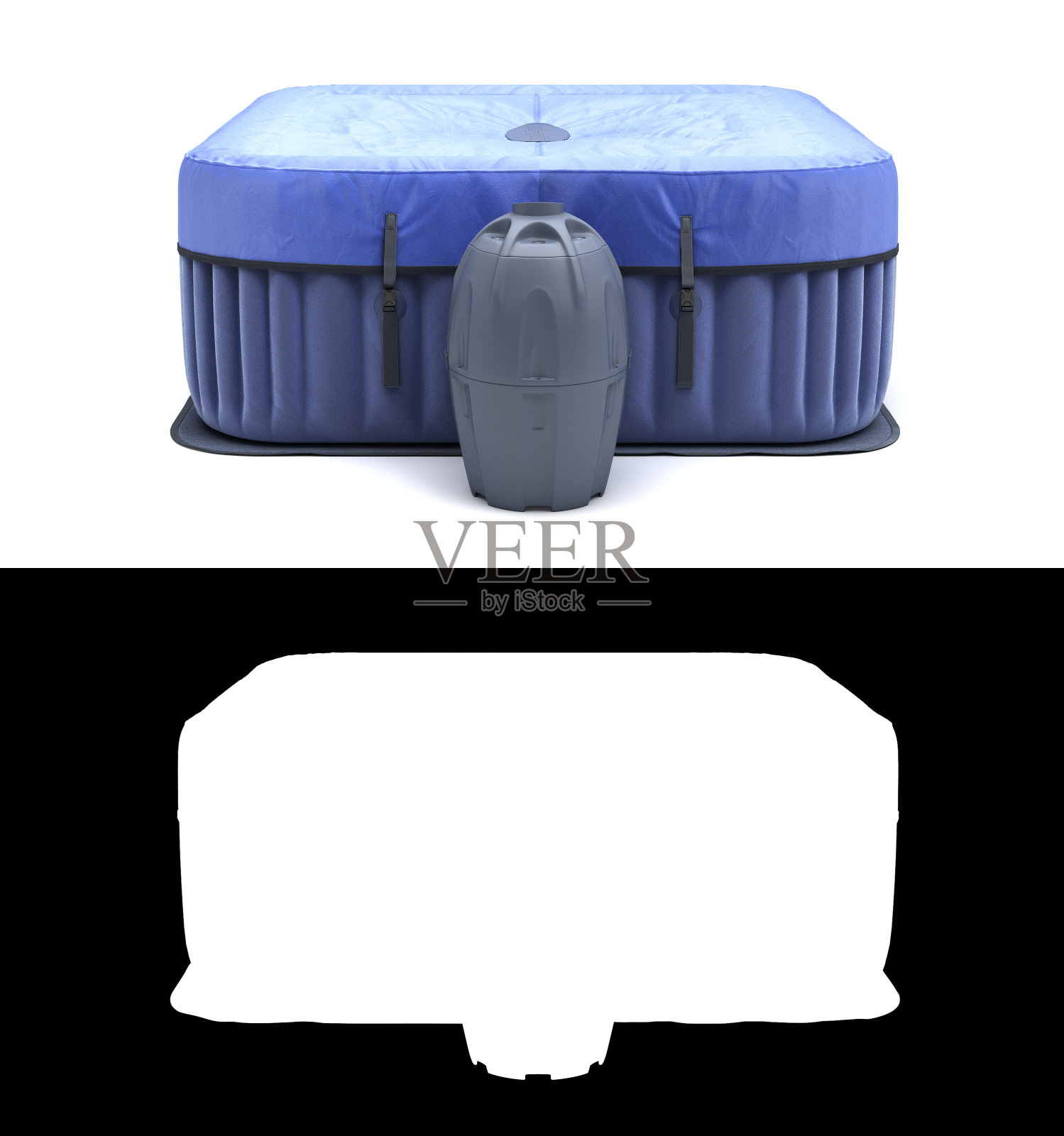 覆盖蓝色便携式户外游泳池3d渲染白色与alpha照片摄影图片